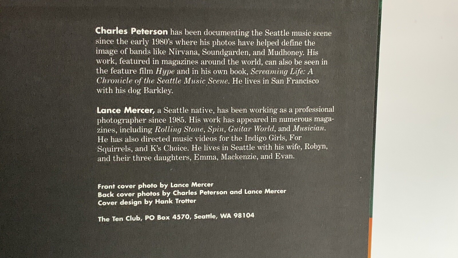 Pearl Jam Place/Date Charles Peterson Lance Mercer 1999 Vitalogy Health Club
