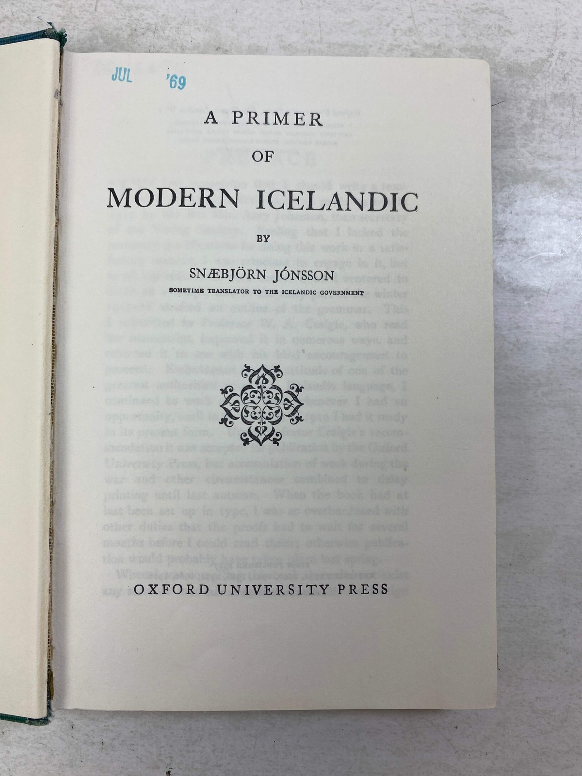 A Primer of Modern Icelandic by Jonsson Ex-library 1966 HC