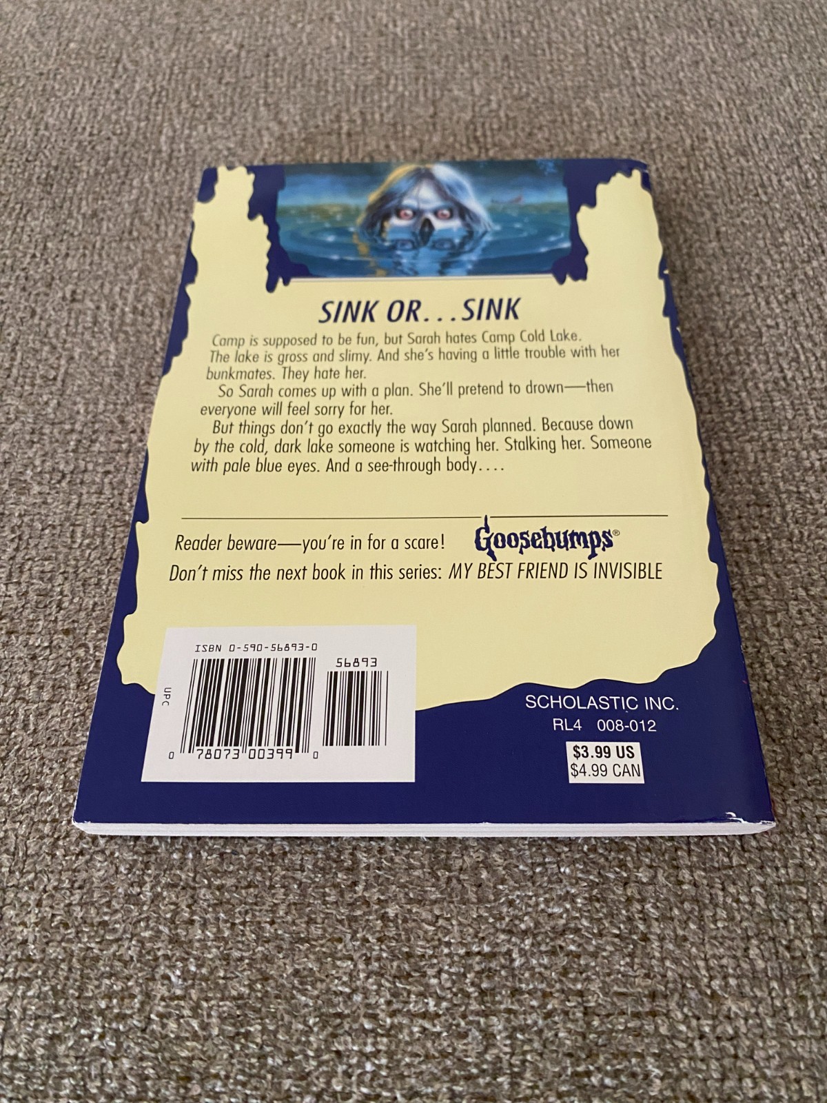 LN 1st print Goosebumps #56 The Curse of Camp Cold Lake w/att bookmark & cards