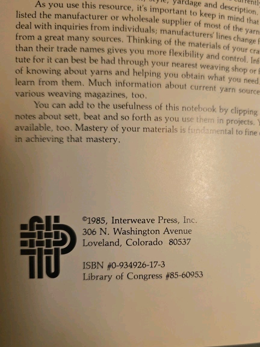Yarn: A Resource Guide For Handweavers with text by Celia Quinn