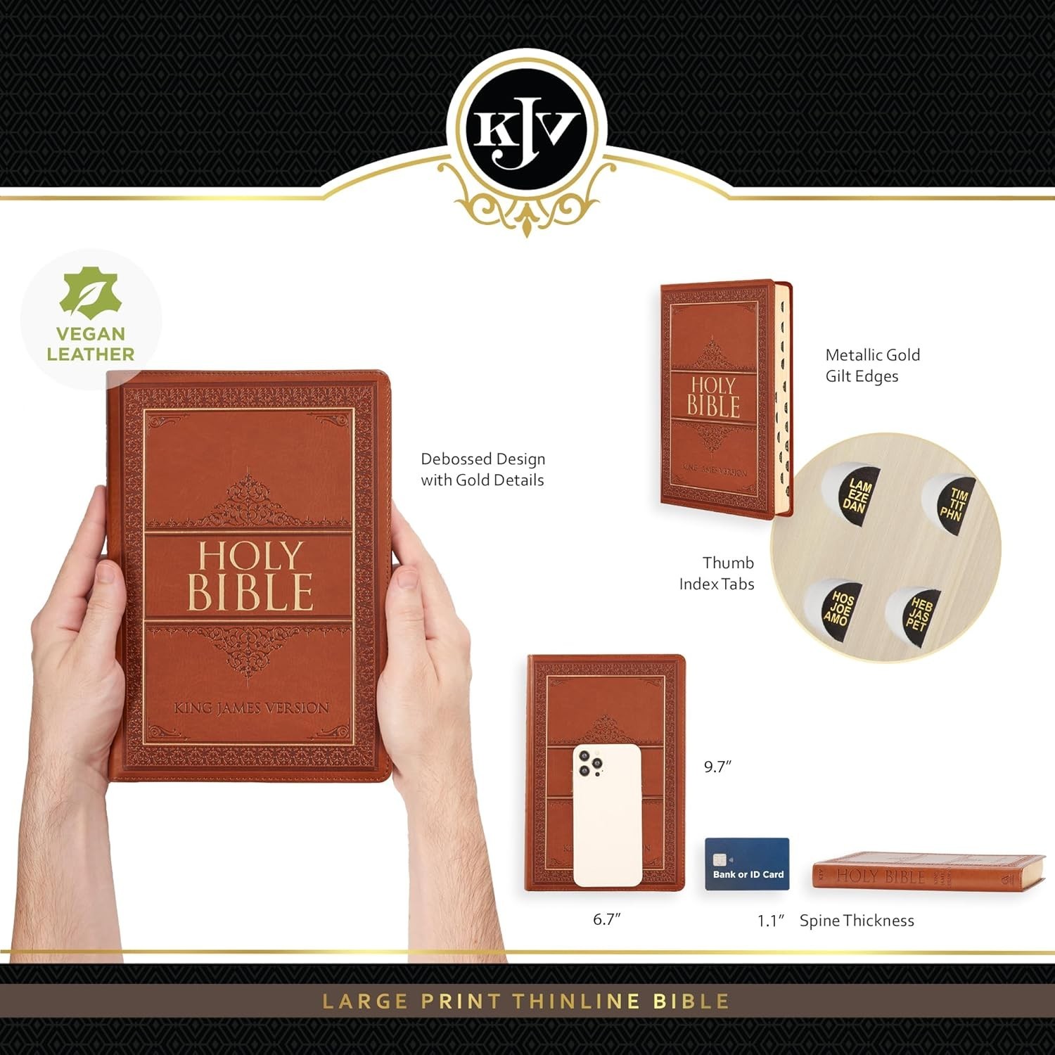 The Holy Bible King James Version LARGE PRINT Thumb Indexed Edition / TAN Faux L