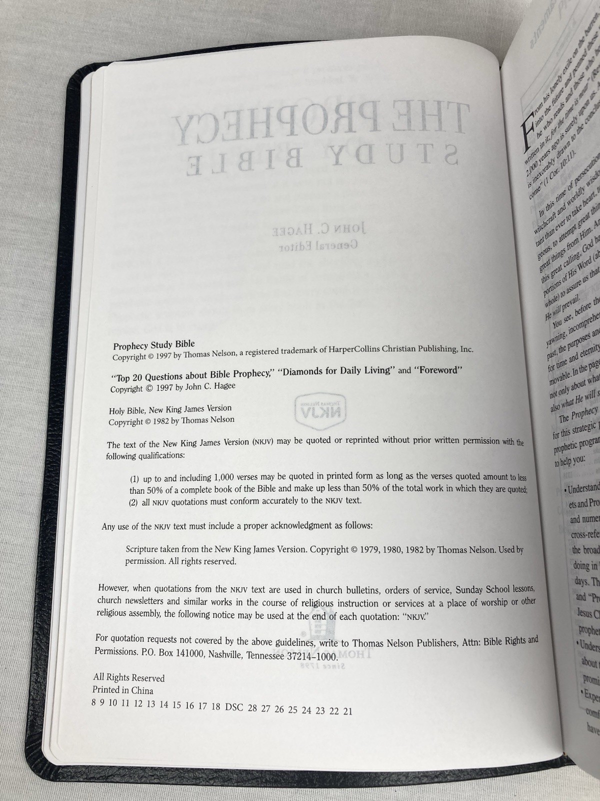 PROPHECY STUDY HOLY BIBLE NKJV JOHN HAGEE BONDED LEATHER GILT EDGING 1997 VGC!