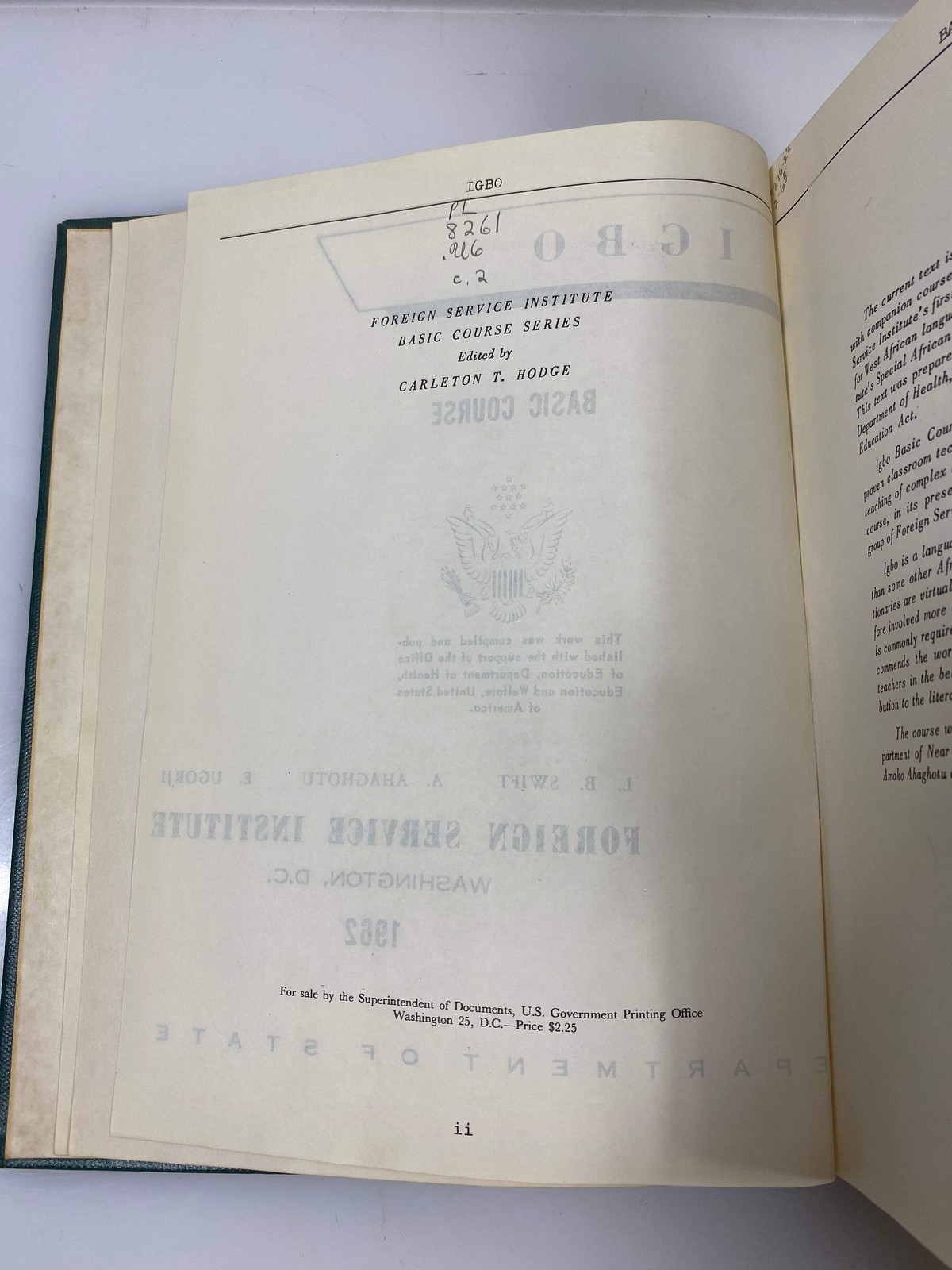 Igbo Basic Course Foreign Service Institute Ex-library 1962 HC