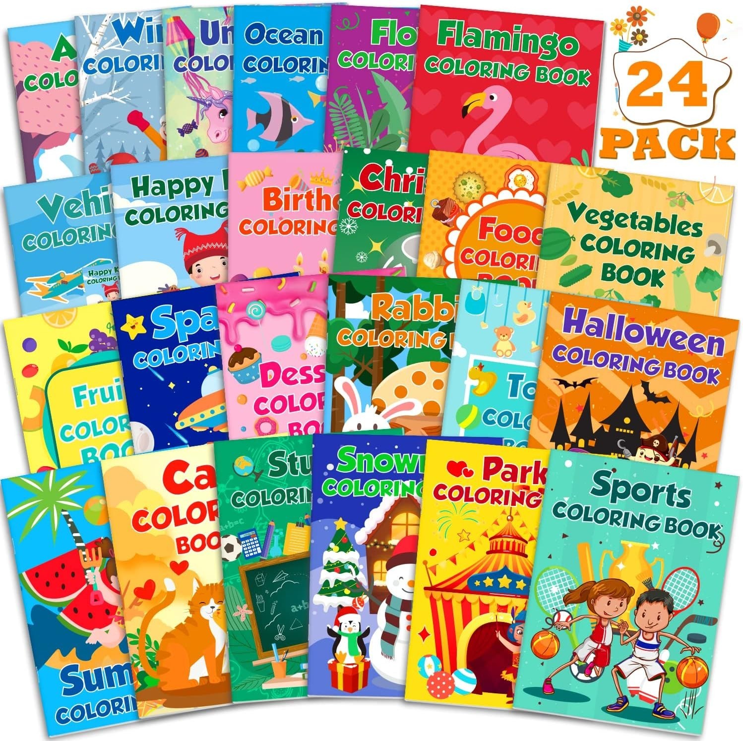 24Pack Coloring Books for Kids Ages 2-4-6-8-12 Small Bulk Coloring Books for Kid