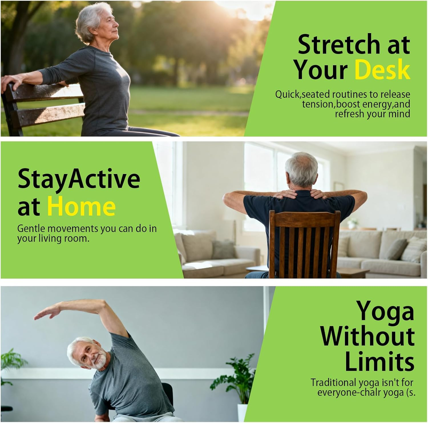 Chair Yoga for Seniors Over 60 Book & Chart, Gentle Seated Chair Yoga Guide, …