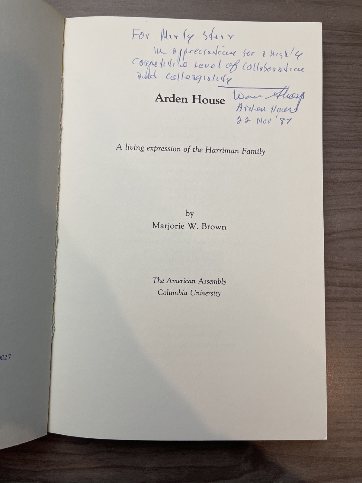 Arden House, a Living Expression of the Harriman Family by Marjorie W Brown-1981