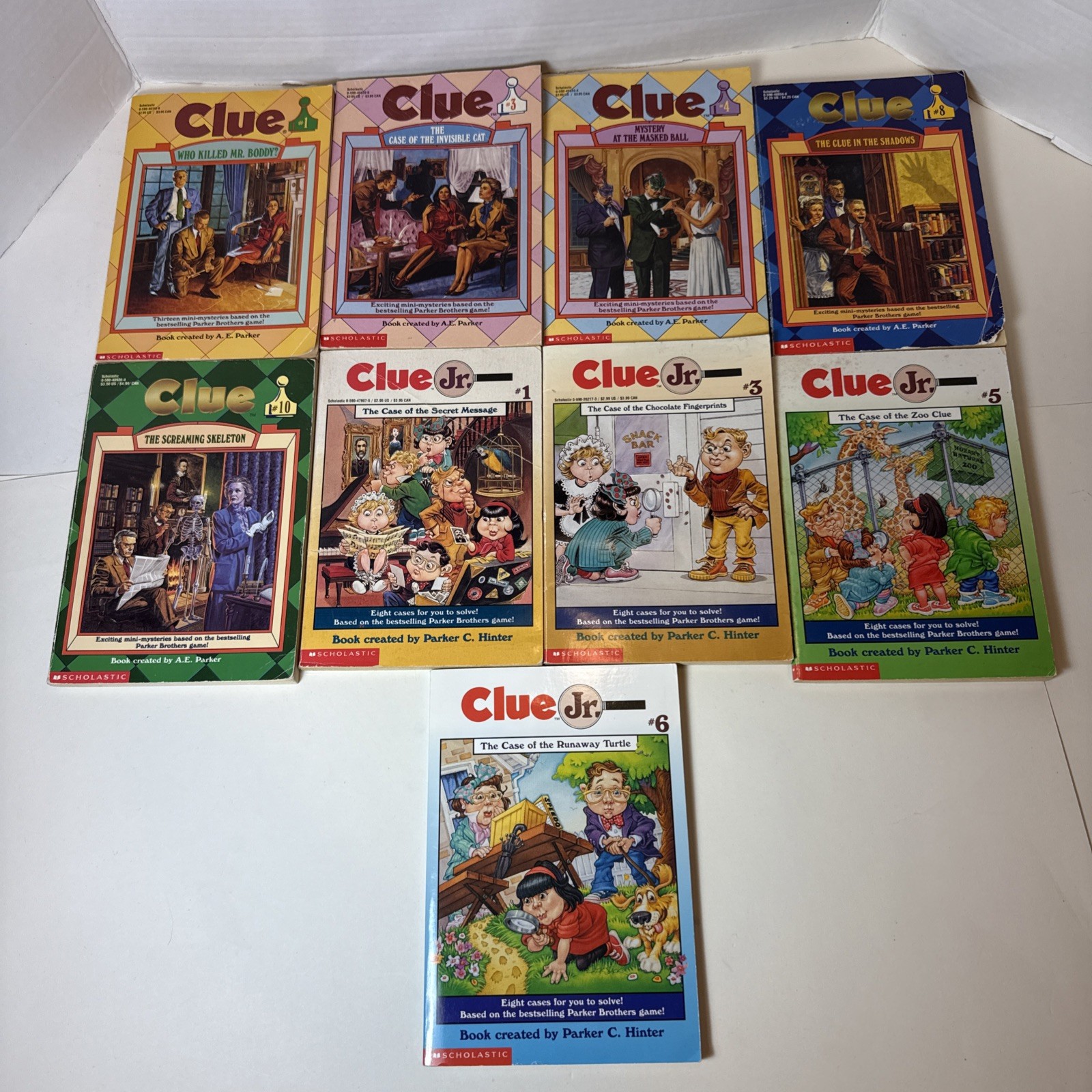 Lot of 9 Vtg. CLUE (1,3,4,8,10) & CLUE Jr. (1,3,5,6) A.E Parker Books 1990s