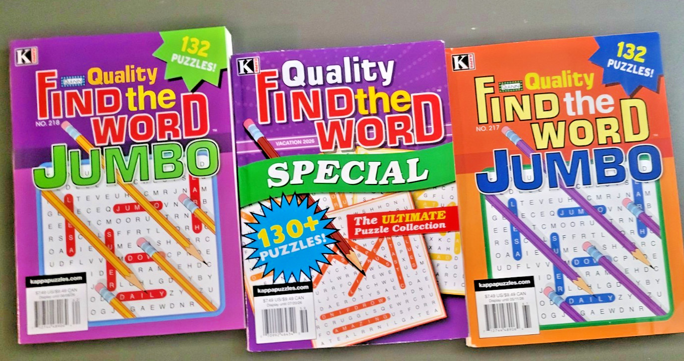 Lot of 3 Find-The-Word Puzzle Books by Kappa – 394+ Challenges for All Ages