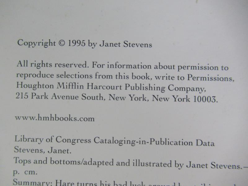 Tops & Bottoms by Janet Stevens 1995 HMH Hardcover Dust Jacket