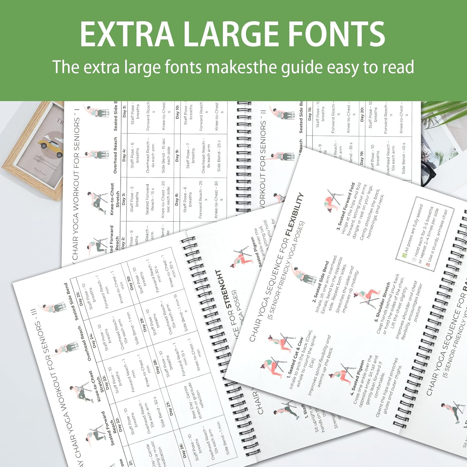 Chair Yoga for Seniors Over 60 Book & Chart, Gentle Seated Chair Yoga Guide, …