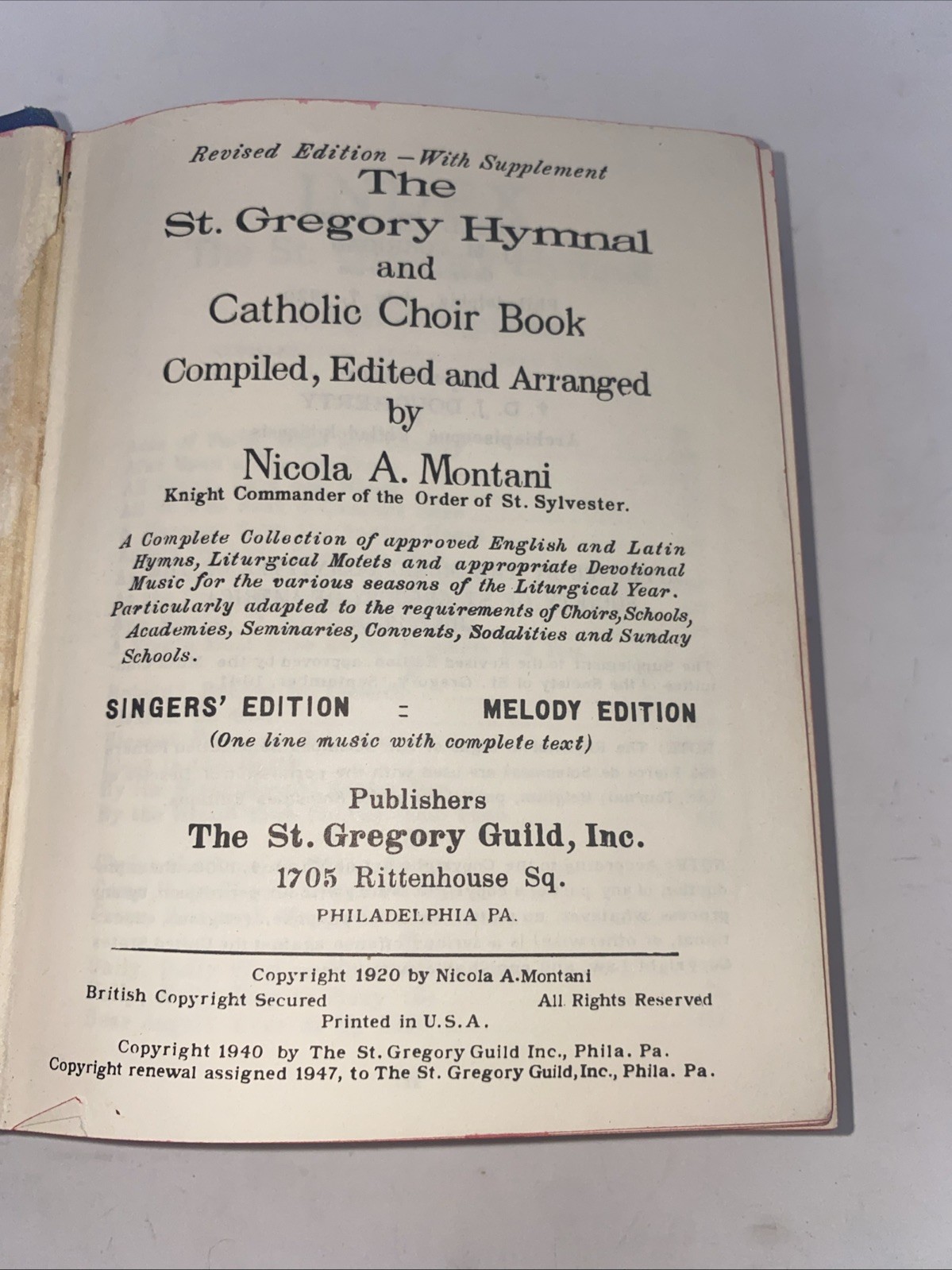 The St. Gregory Hymnal and Catholic Choir Book, Singers’ Edition, Melody Edi…