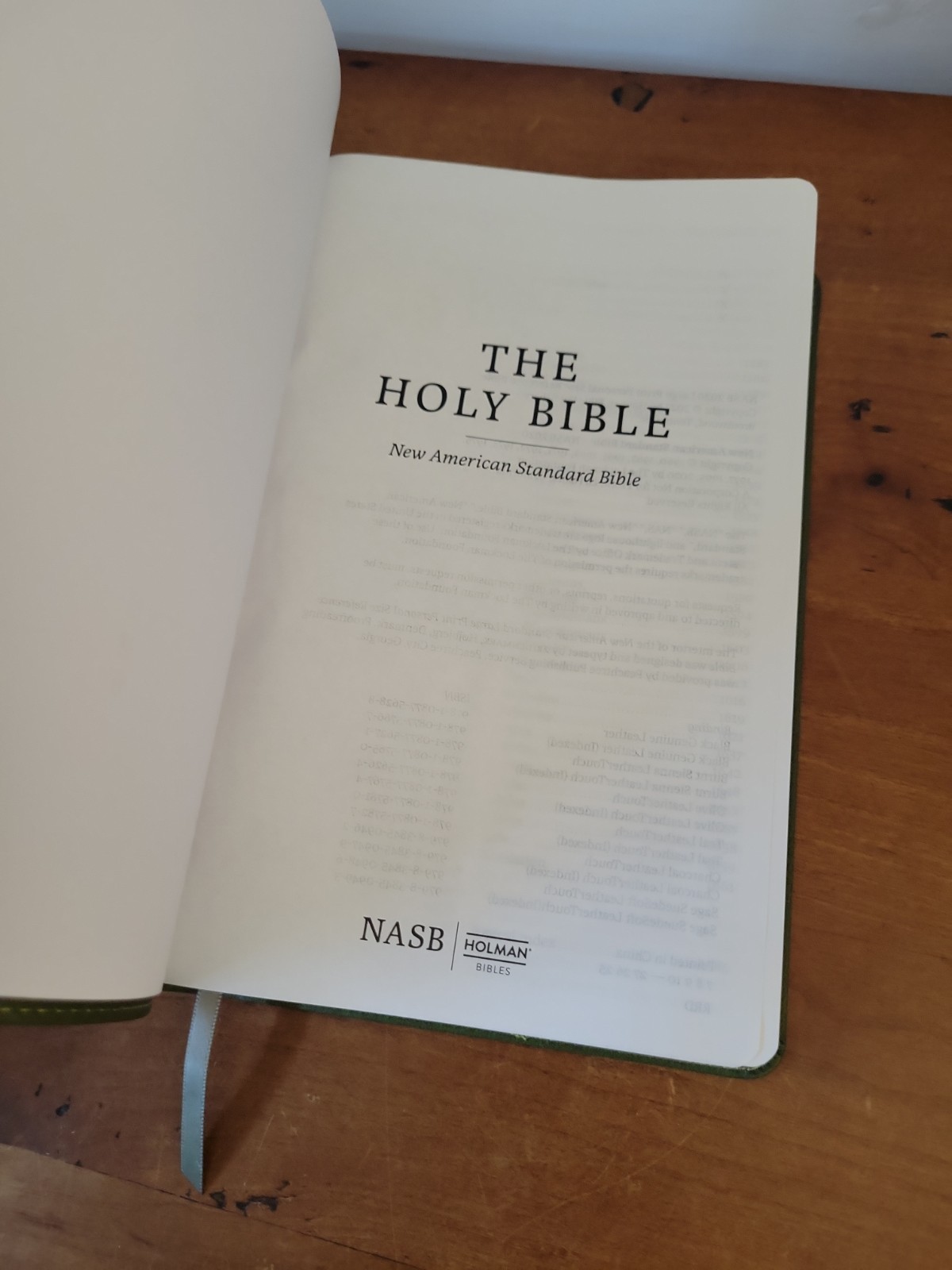 The Holy Bible New American Standard NASB Holman Olive Green Leather Touch 8.5″