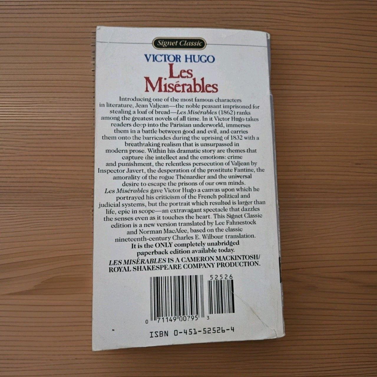 1987. Les Miserables By Victor Hugo Penguin Signet Classic Paperback Translated