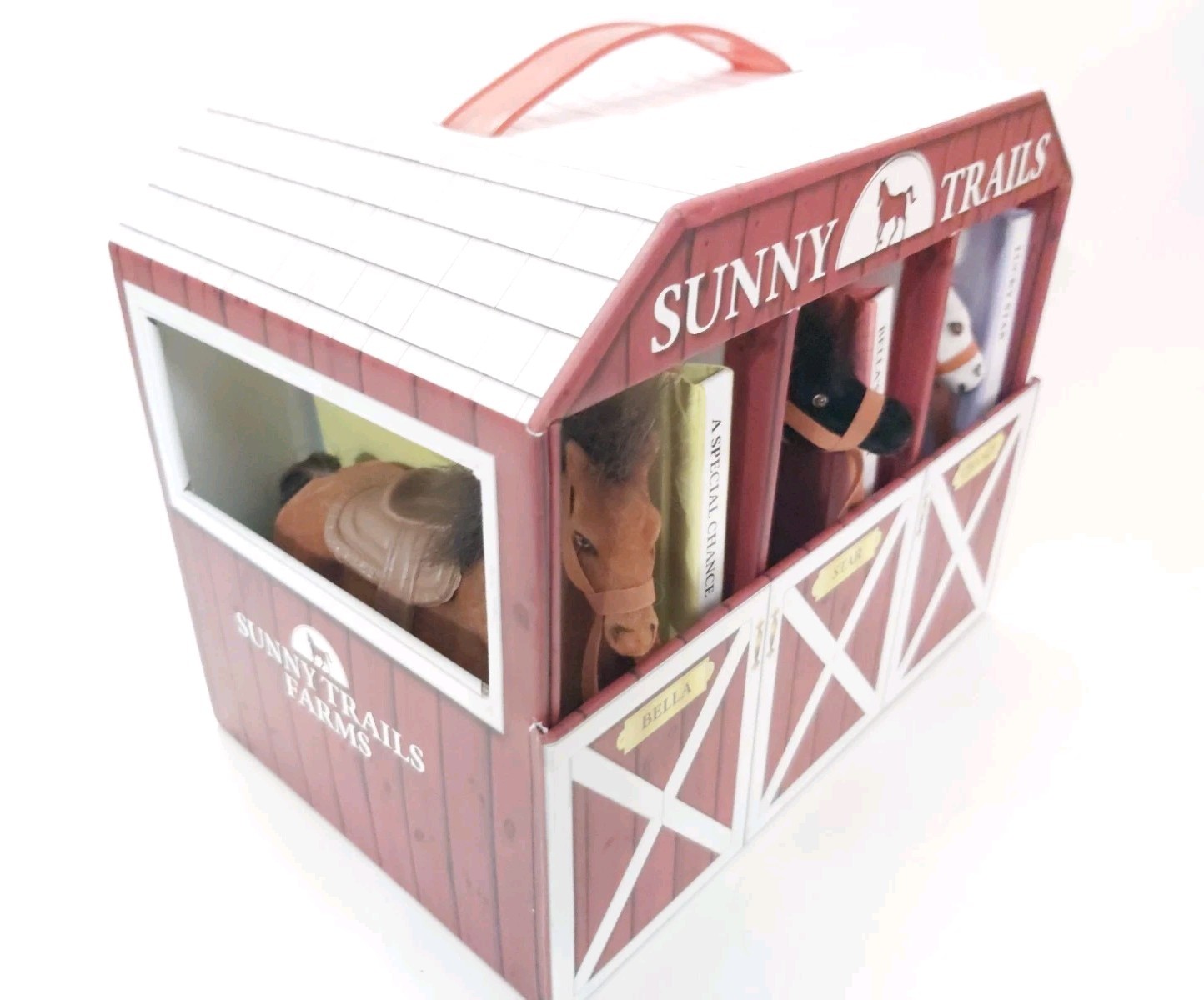 Sunny Trails Farms 3 Books 3 Plush Flocked Horse Figures Stable Barn Play Set