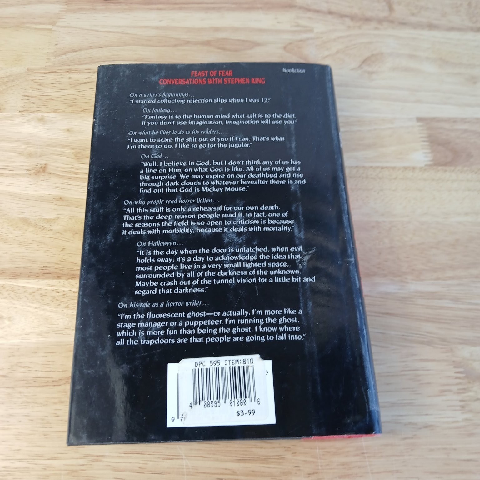 Feast of Fear Conversations with Stephen King 1992 First Edition Nonfiction