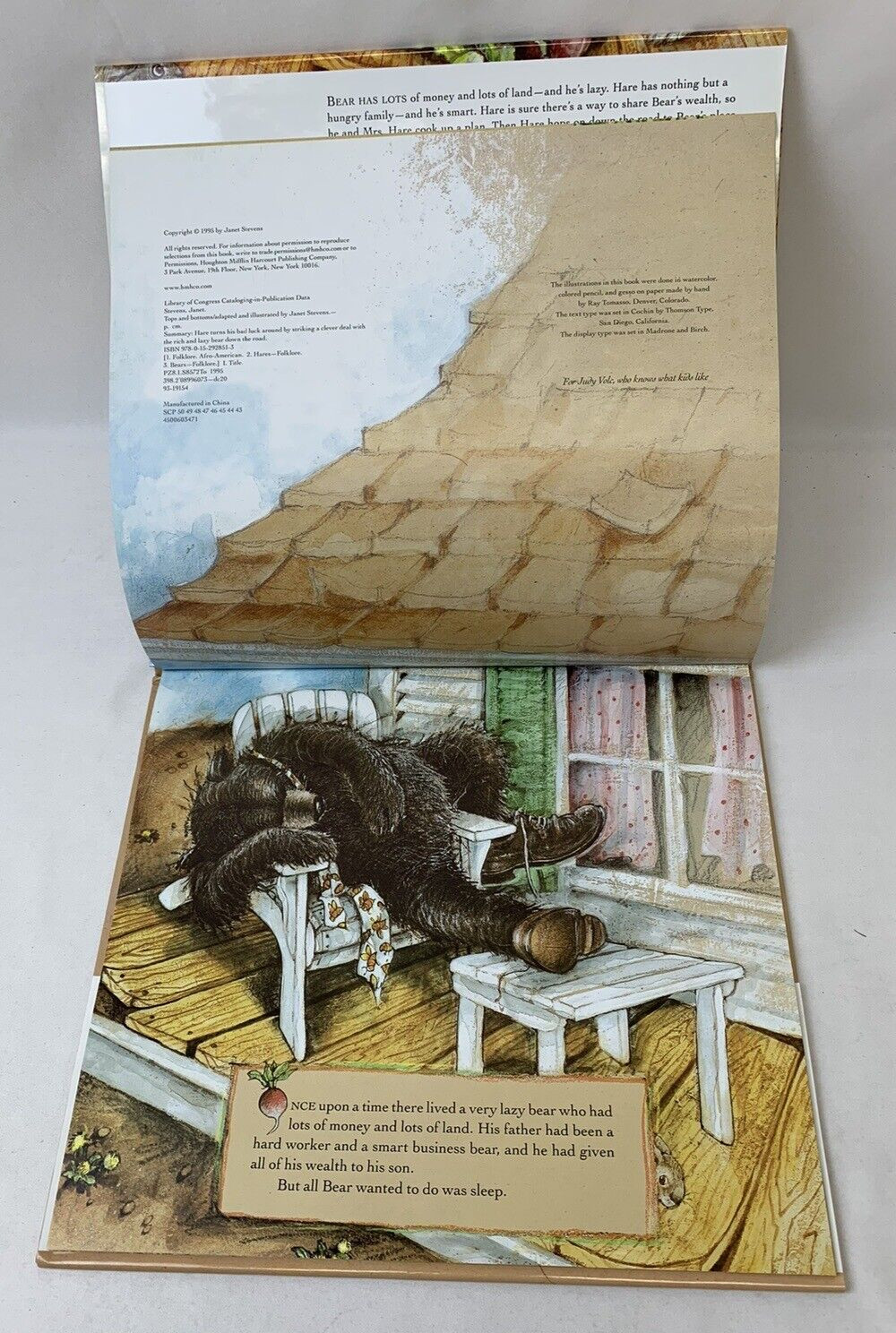 SIGNED Tops & Bottoms Adapted & Illustrated Janet Stevens 1995 HC/DJ Caldecott