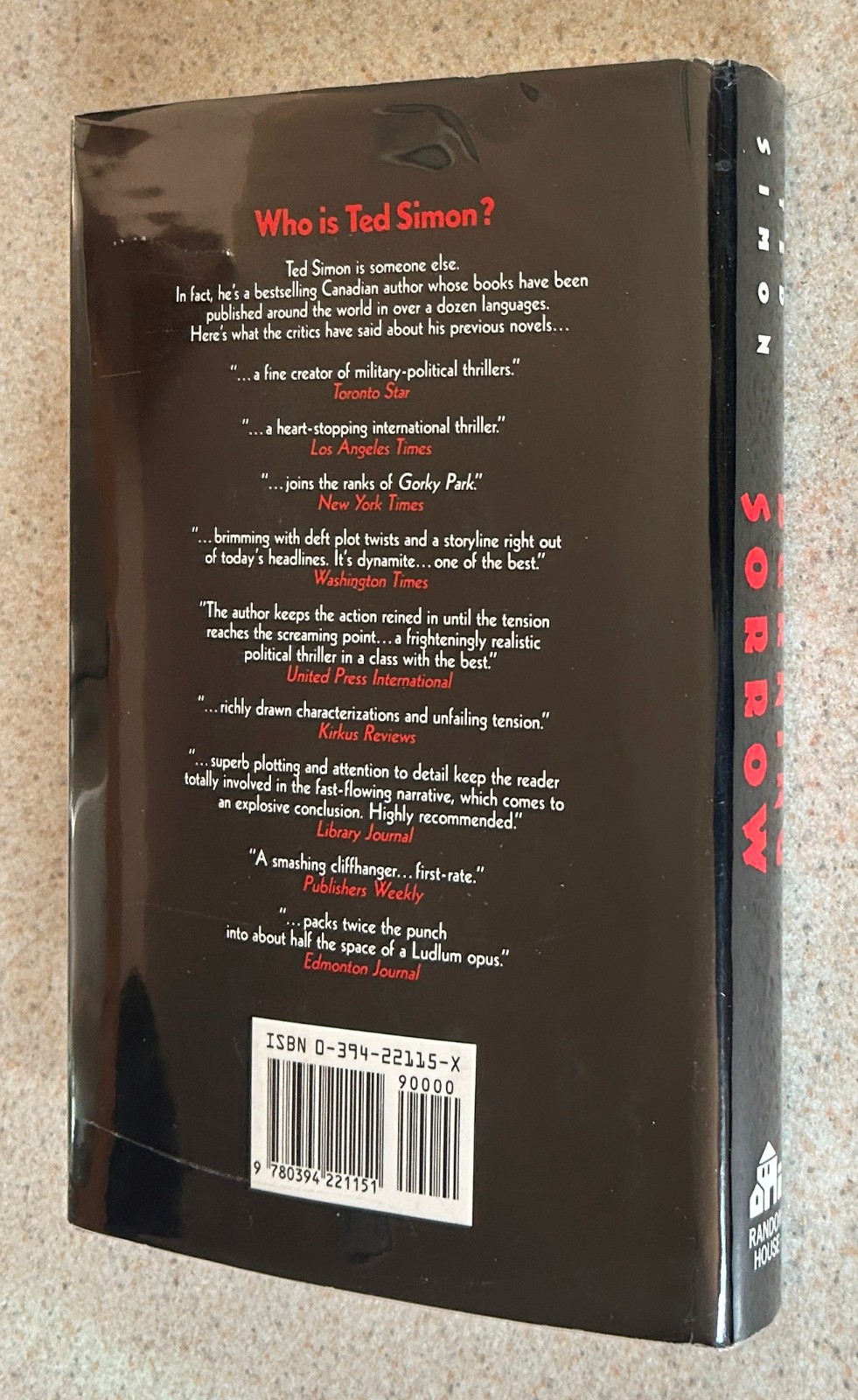 Ted SIMON — Burning Sorrow (Thriller) — 1990 SIGNED 1st Edition Hardcover