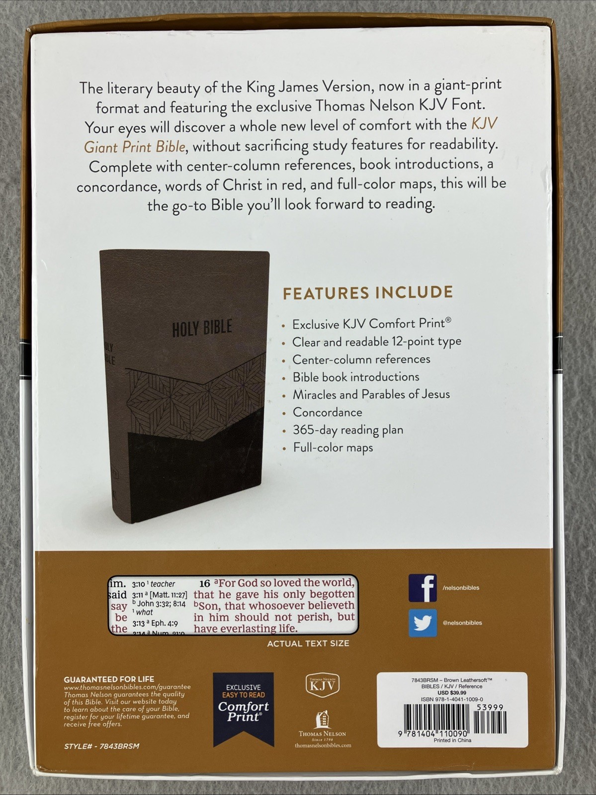 KJV Holy Bible Thomas Nelson Version Book King James Brown Leathersoft