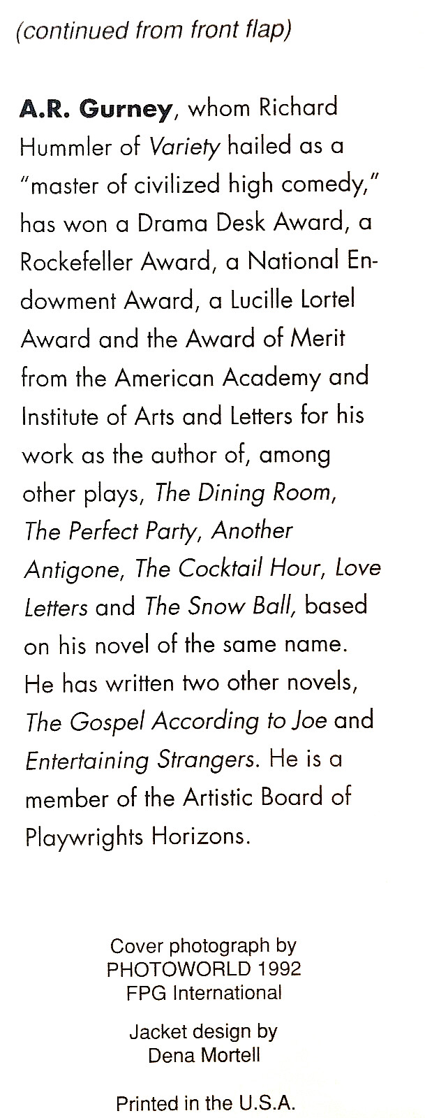 THE SNOW BALL by A. R. Gurney / New, Unread hardcover copy – Fireside Theatre