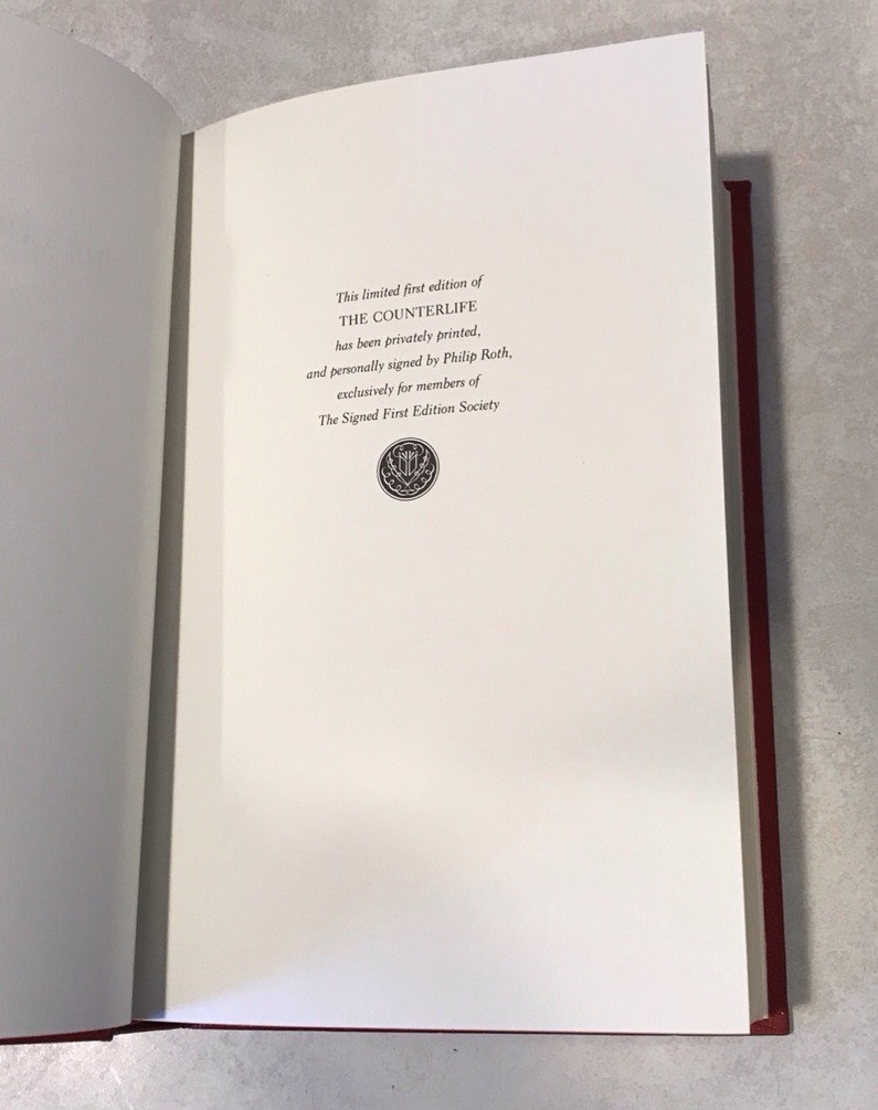 THE COUNTERLIFE By Philip Roth (Franklin Library Signed 1st Edition 1986 NEW HC
