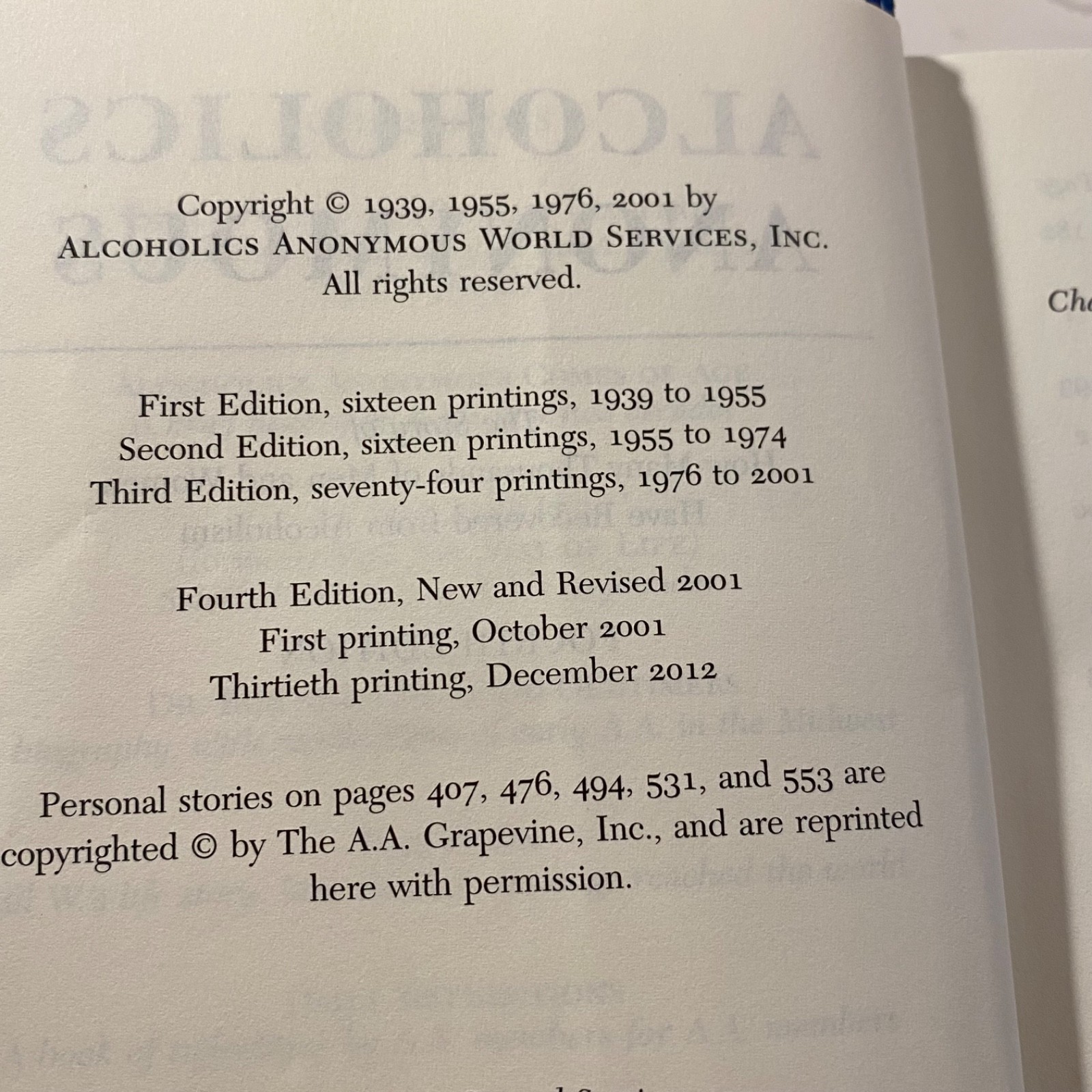 Alcoholics Anonymous Big Book Fourth Edition Hardcover AA World Services 2001