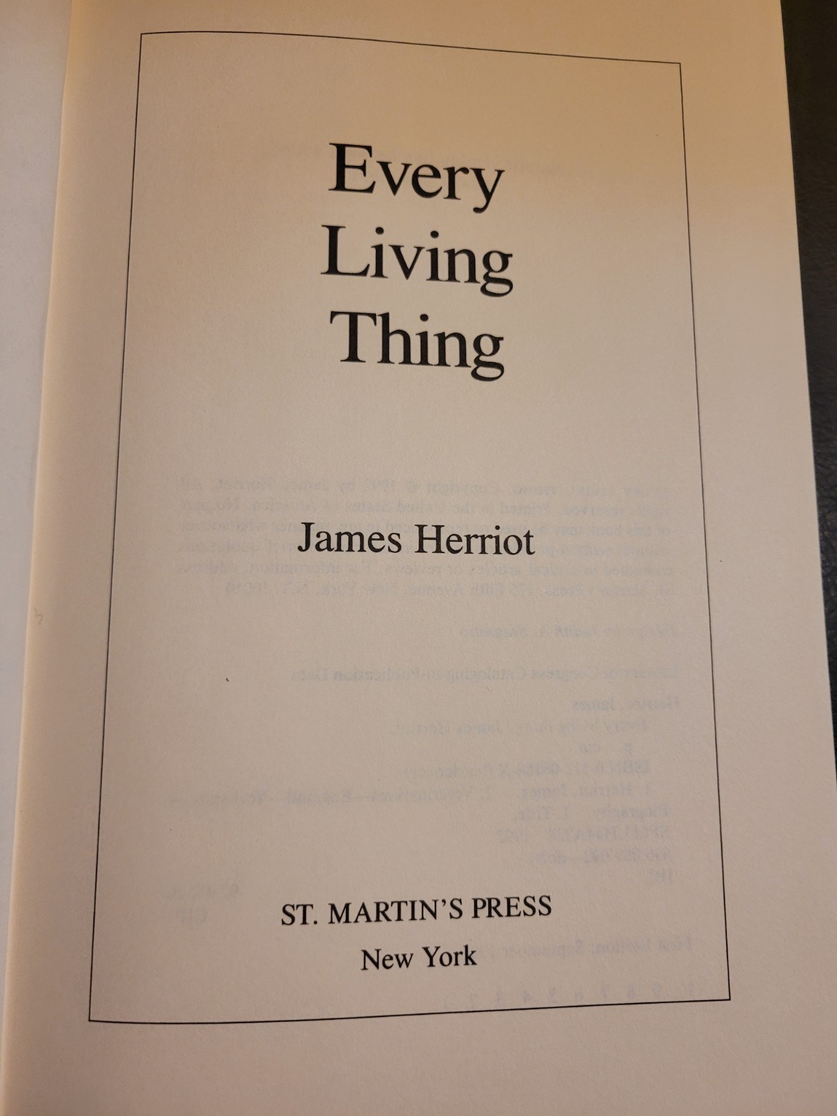 Vtg 1992 “Every Living Thing” Book By James Herriot. Hardcover. First Edition.