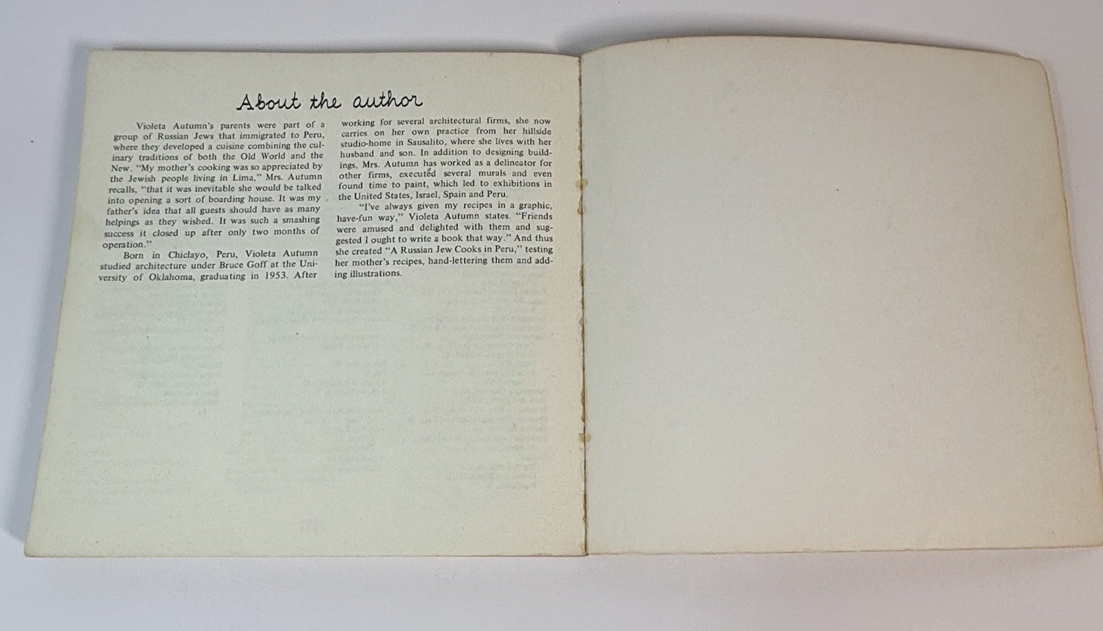 A Russian Jew Cooks in Peru Cookbook By Violeta Autumn 1973 Vintage Recipes
