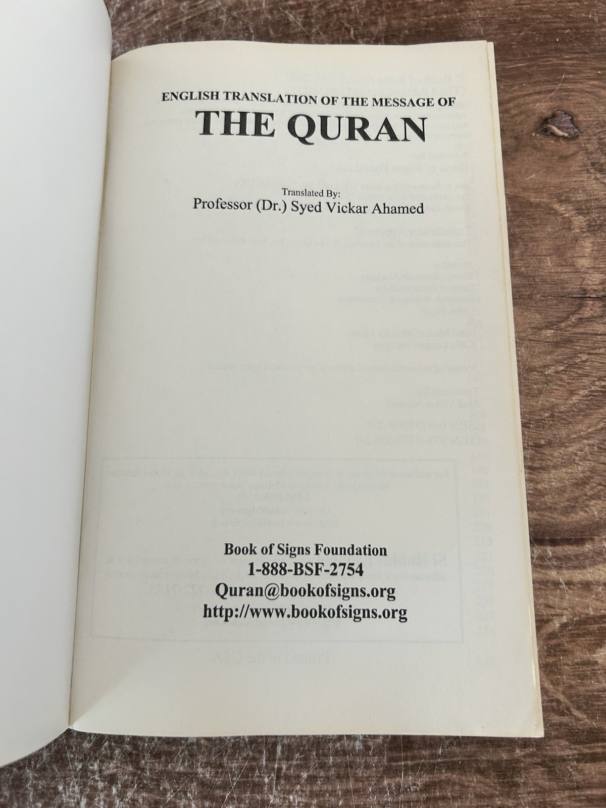 Syed Vickar Ahamed : English Translation of the Message of The Quran : Paperback