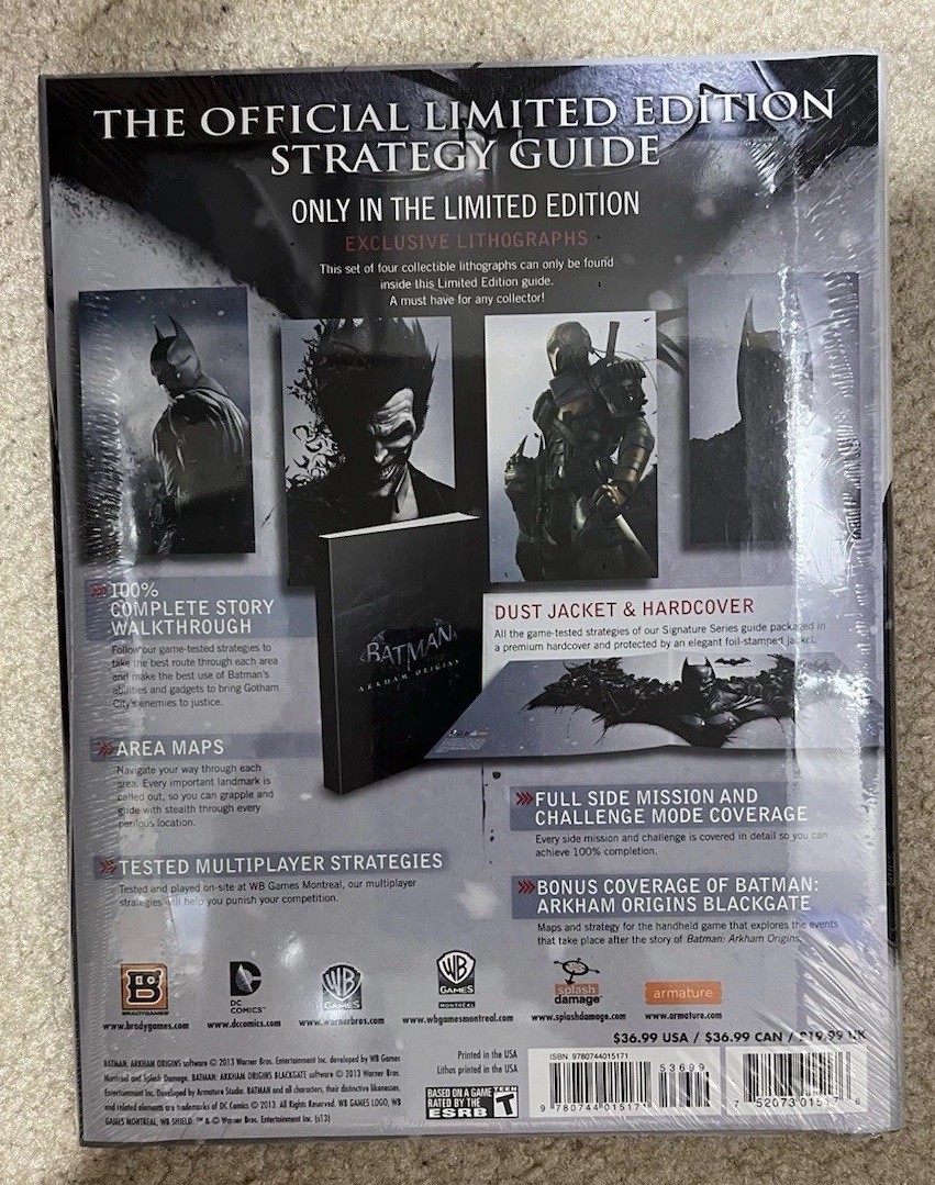 BATMAN: ARKHAM ORIGINS: Collector’s Ed. Guide (HC) w/ Dust Jacket + Lithographs