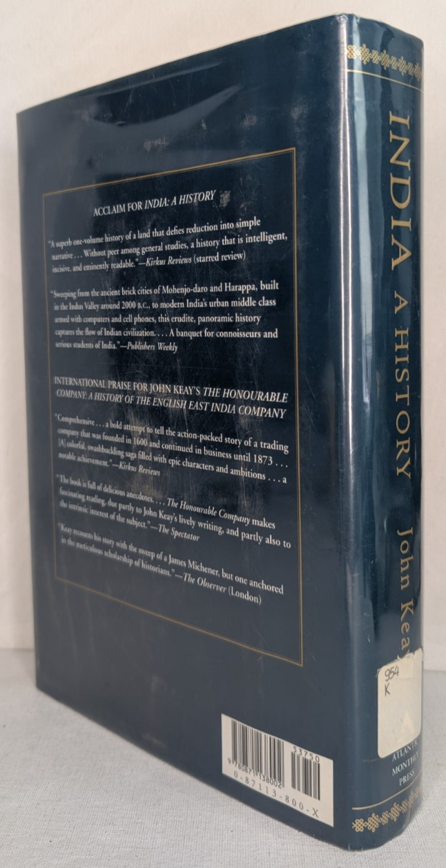 India: A History by John Keay (2000 Hardcover) Atlantic Monthly First US Edition