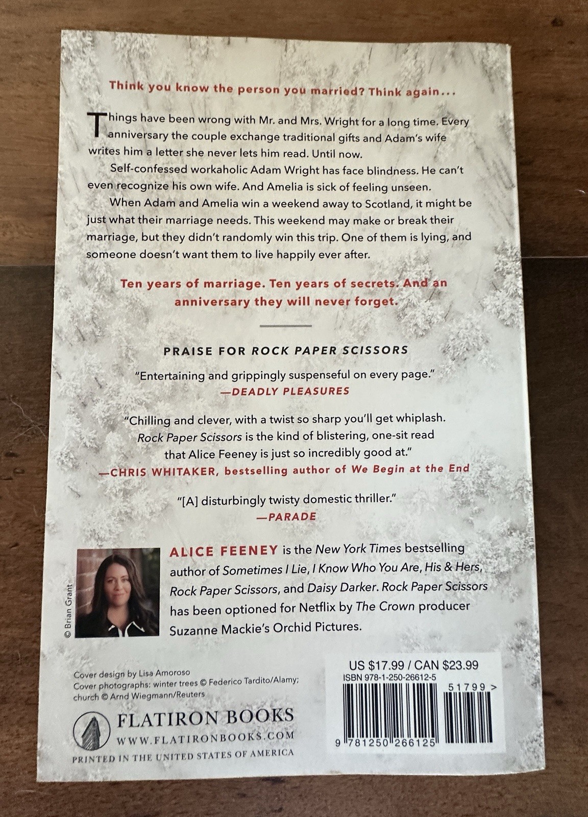 Alice Feeney Rock Paper Scissors Paperback Flatiron Books Fiction Thriller