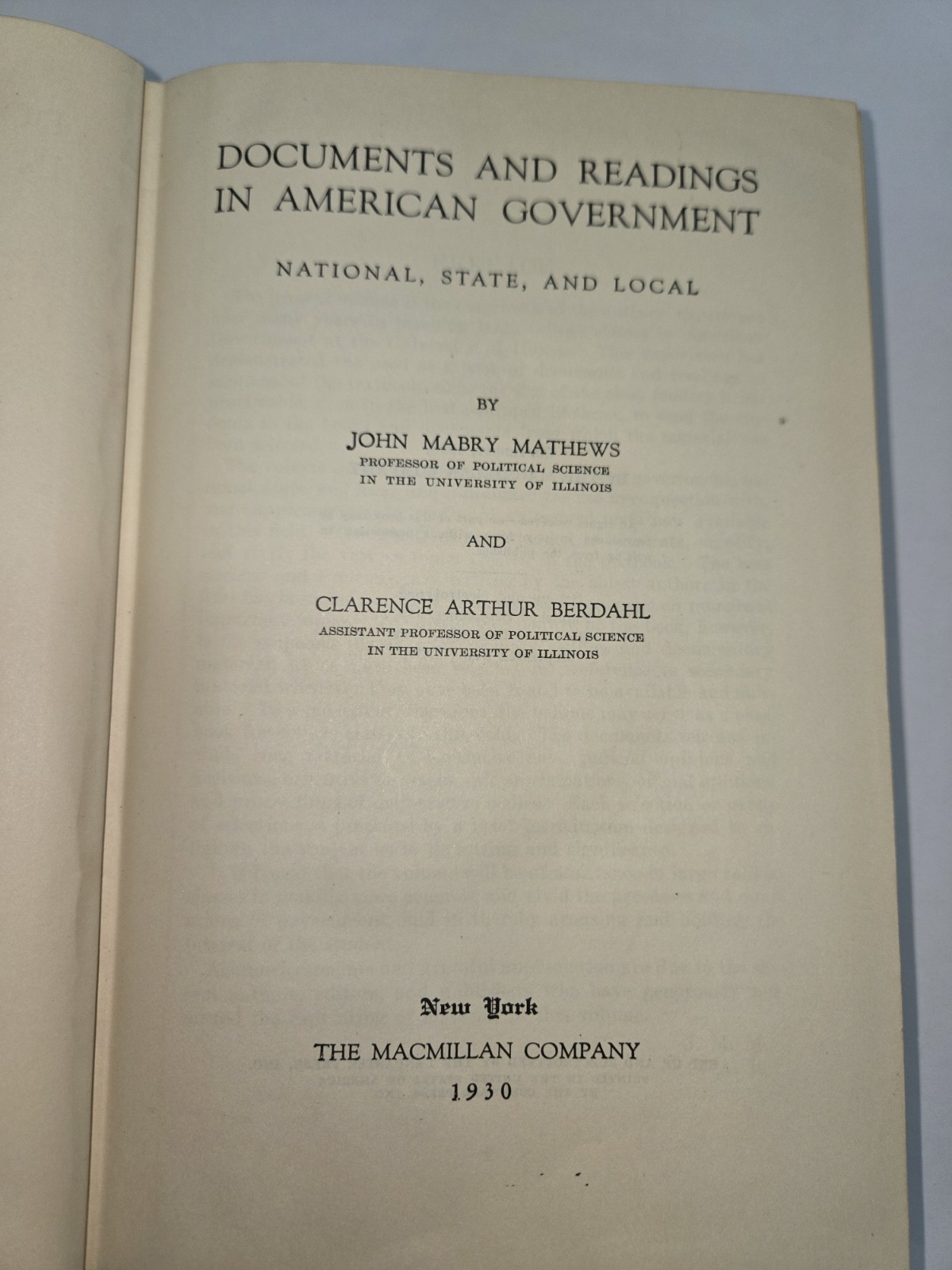 1930 Documents and Readings in American Government John Mathews Clarence Berdahl