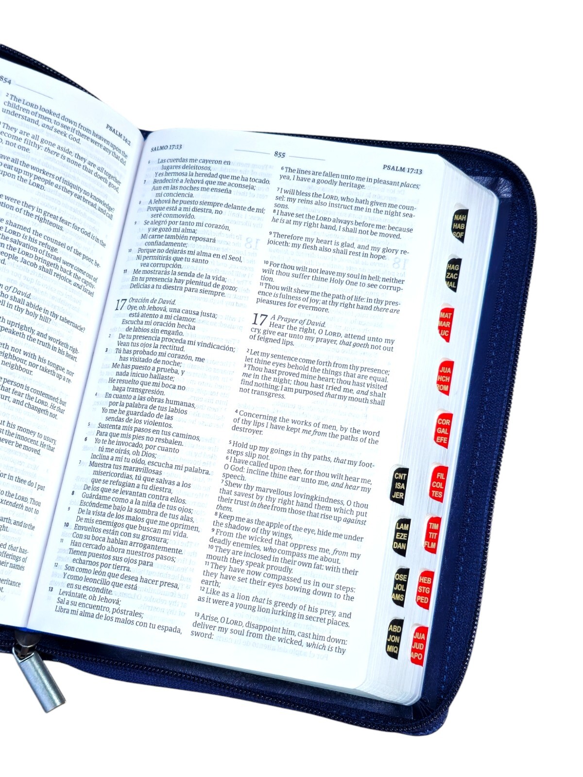 Biblia Bilingue Con Cierre RVR1960/ KJV Tamaño Manual Azul Marino Con Indice