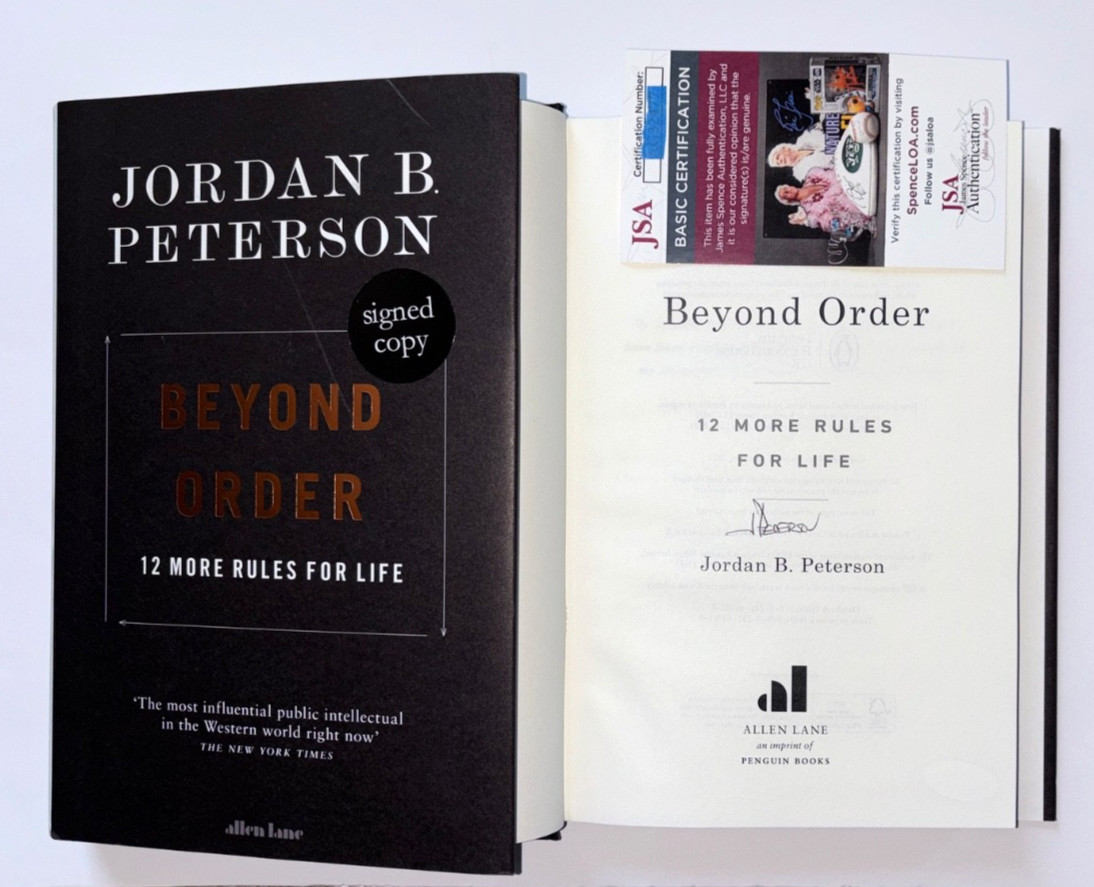 JORDAN B PETERSON SIGNED BEYOND ORDER 1ST HC BOOK 12 MORE RULES FOR LIFE JSA A
