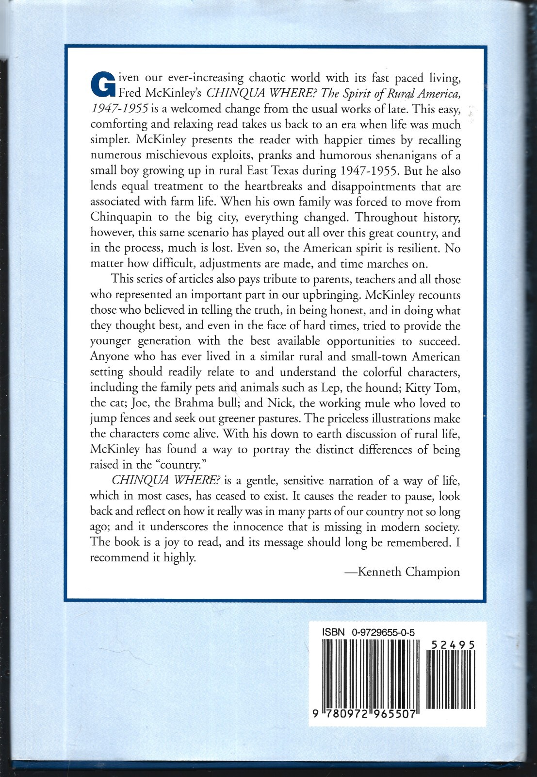 Inscribed Chinqua Where?-Rural America HB w/dj-Fred B. McKinley-228 pages-2003
