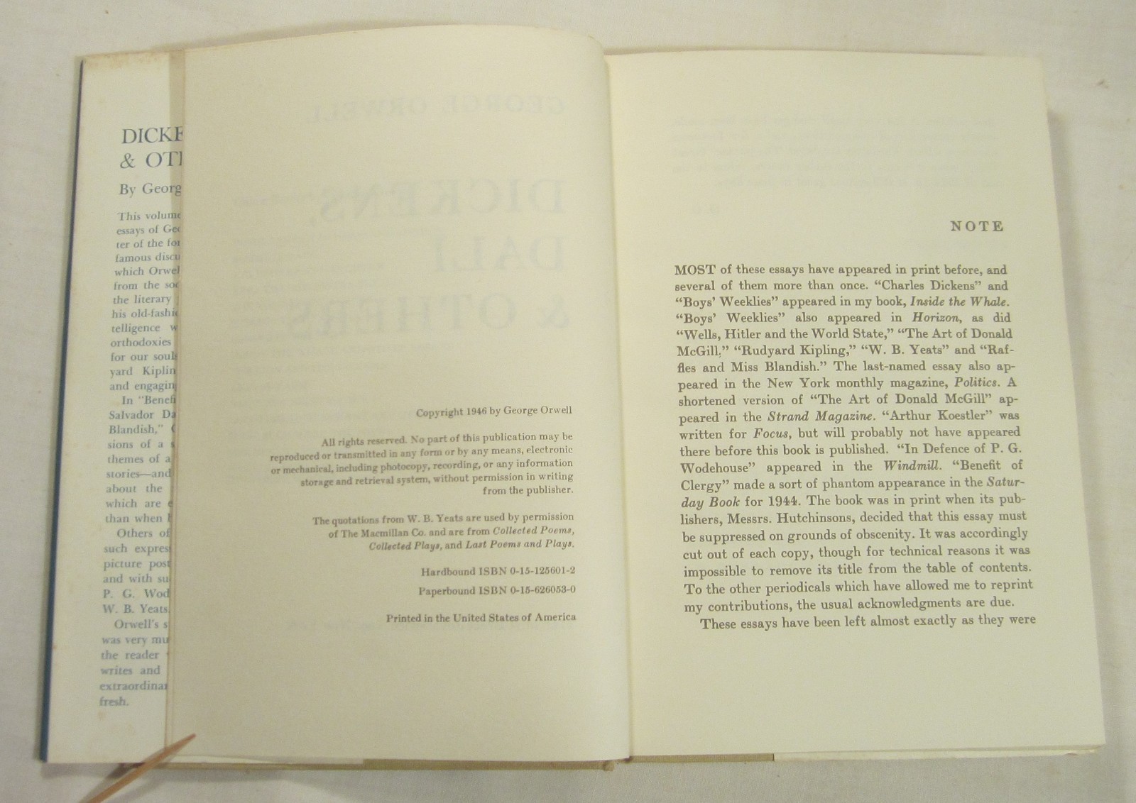 GEORGE ORWELL — Dickens, Dali & Others — Harcourt Brace Jovanovich, HC/DJ