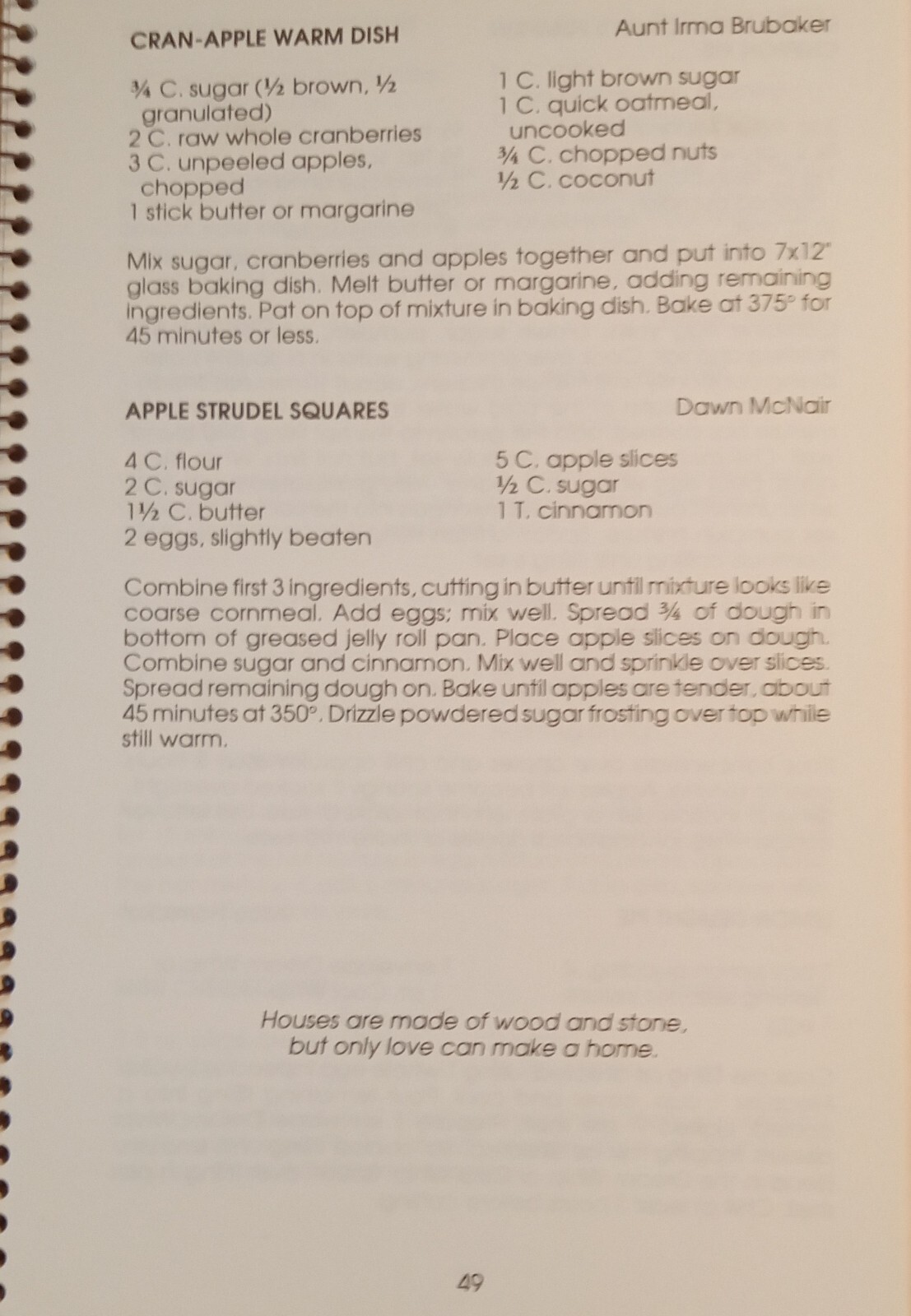 Cookbook “The McNair’s Relative & Friends” 76 Pages + Household Tips