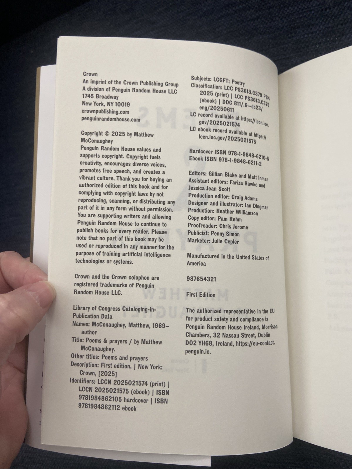 Poems and Prayers by Matthew McConaughey (2025, Hardcover)