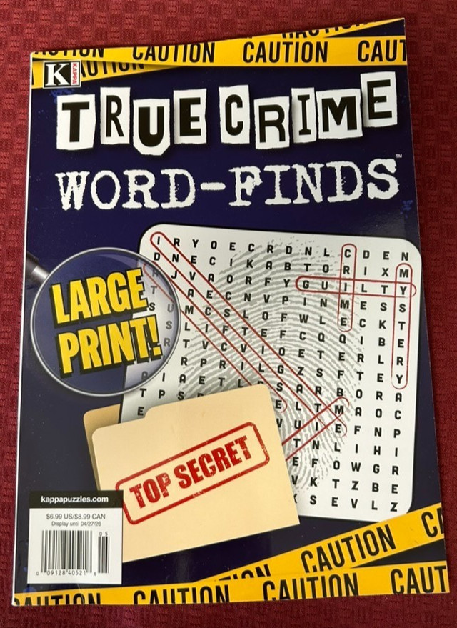 Kappa True Crime Word Finds ~ Large print ~ 96 pages ~ Vol. 1 April 2026