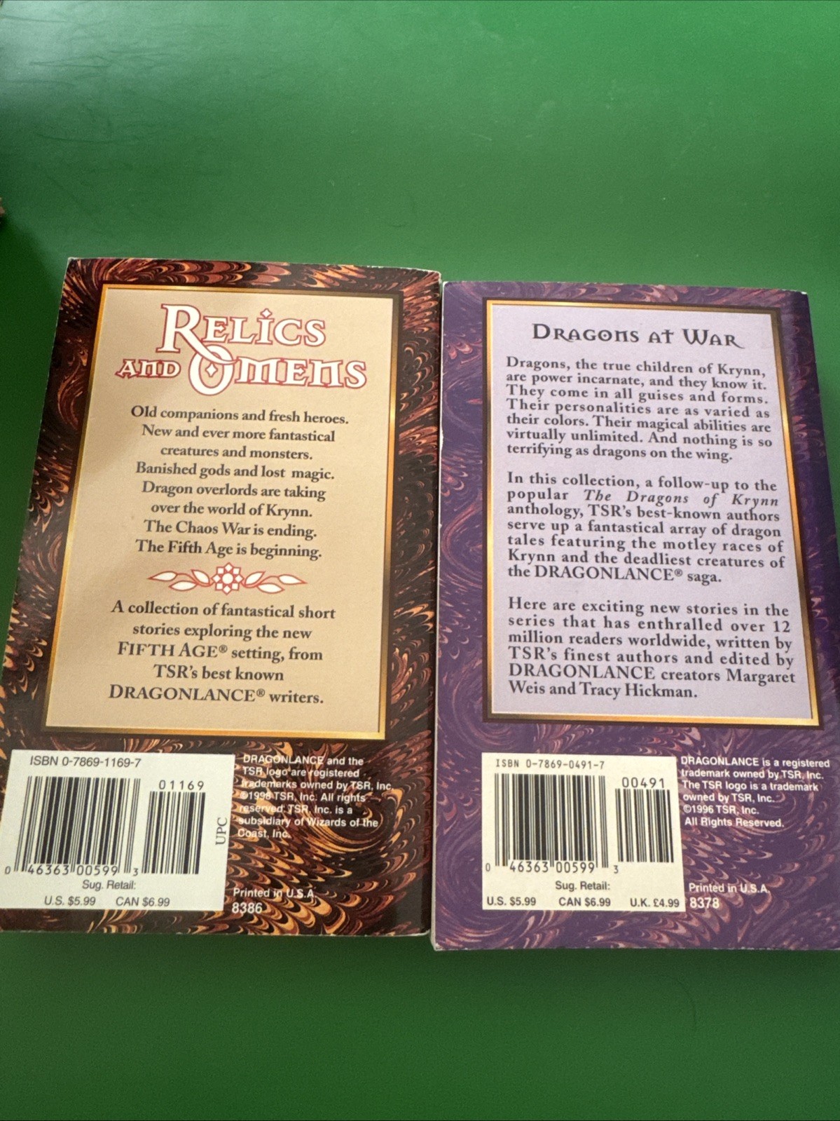 Dragonlance Lot Of 2 The Dragons At War And Relics And Omens (first Ed)