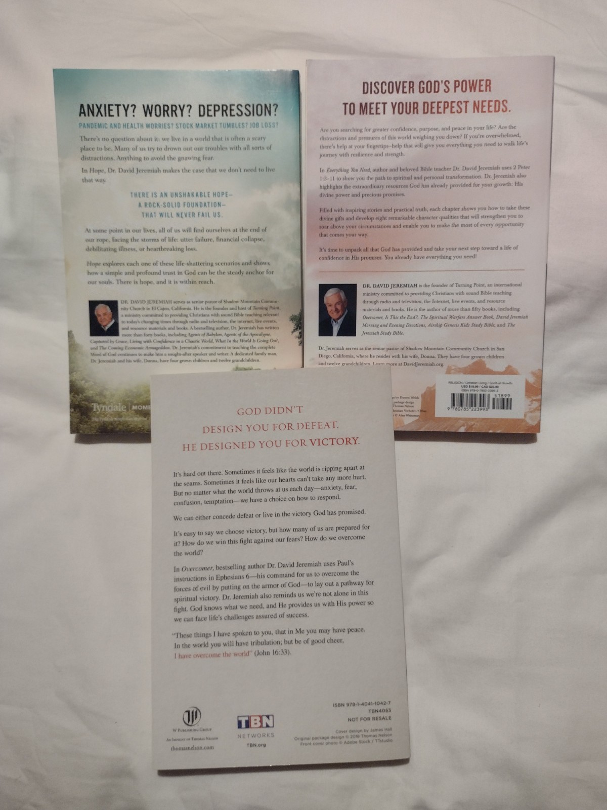 Dr. David Jeremiah, 3 books Overcomer and Everything You Need & Hope