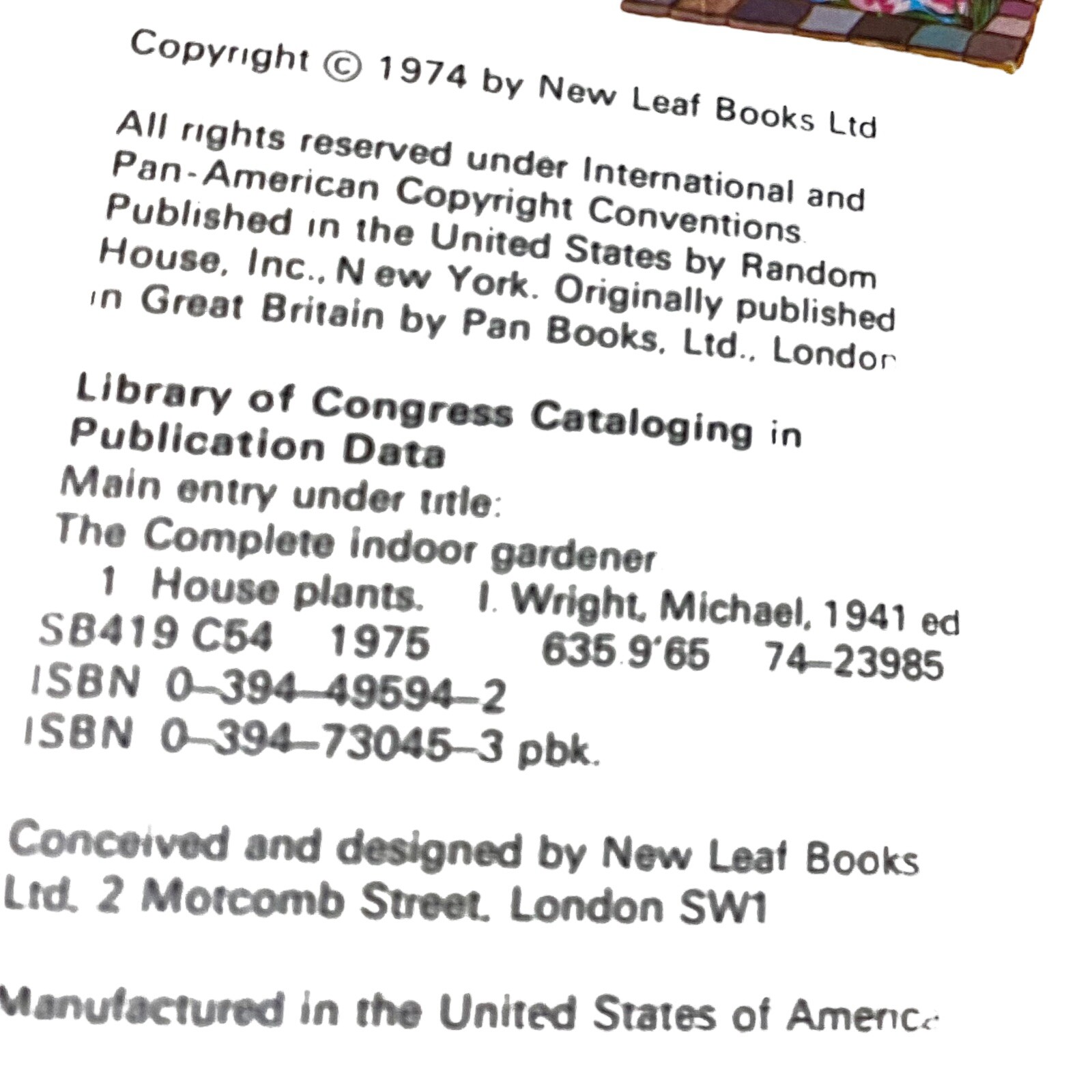 Vintage Indoor Gardener The Complete Book 1974 Ed by Michael Wright 256 Pages