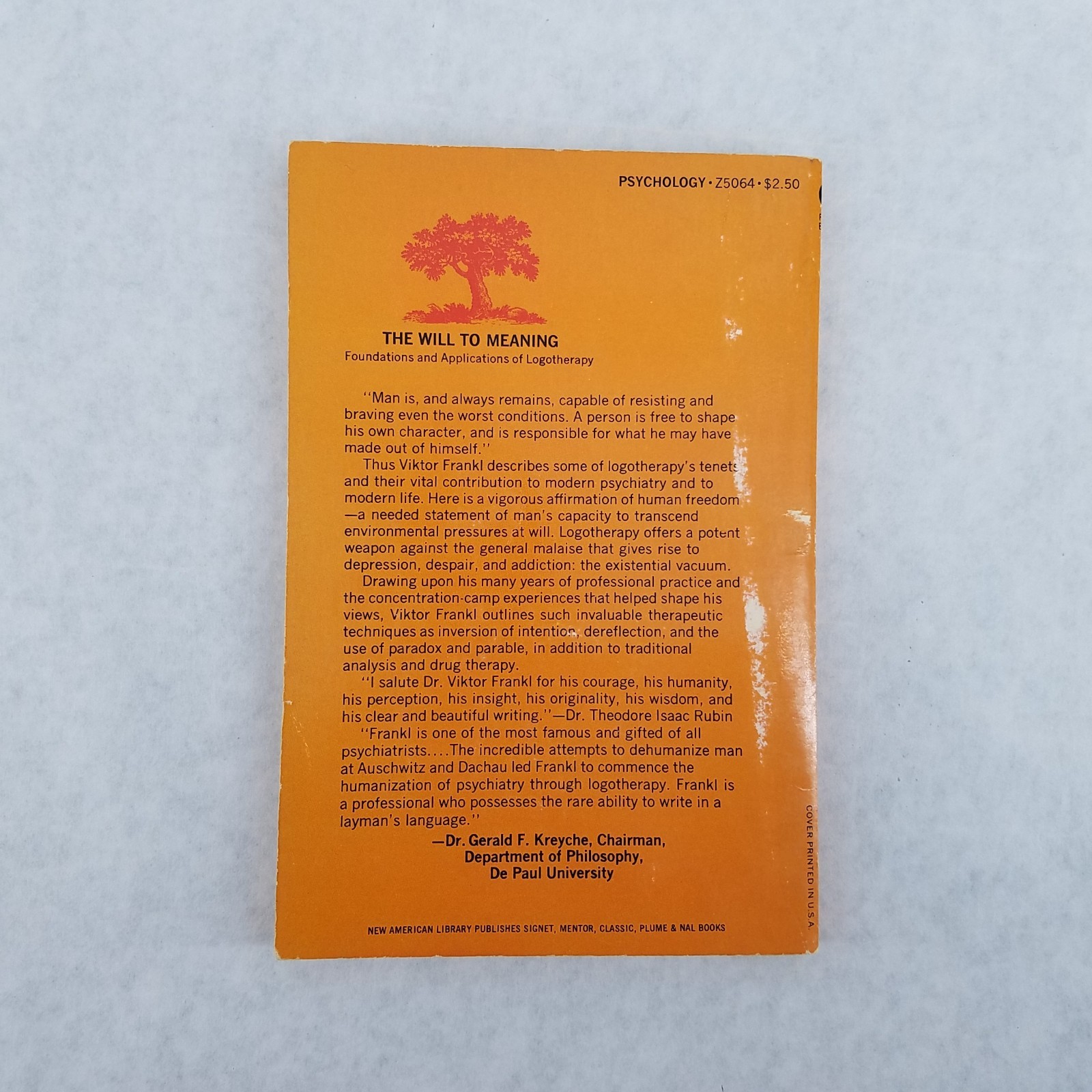 The Will To Meaning – Softcover by Viktor E. Frankl – w/ Original Receipt