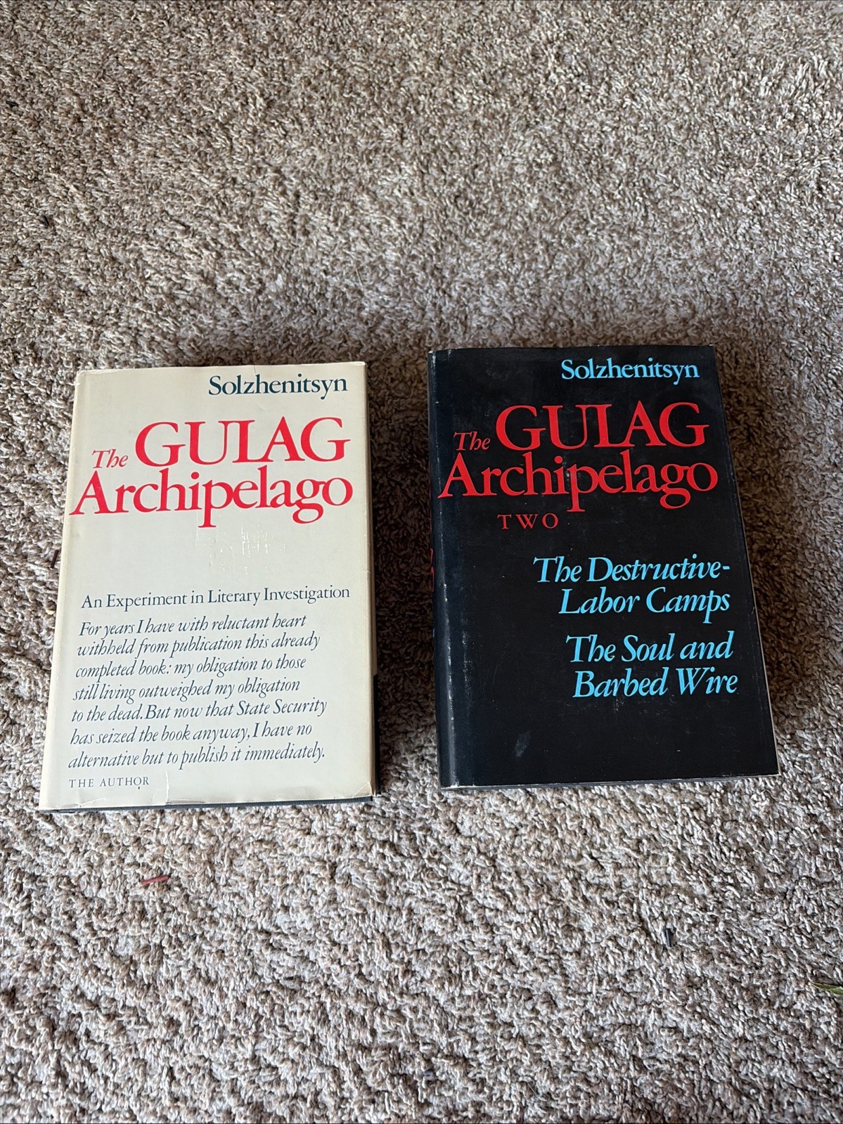 The Gulag Archipelago Set Vol. 1 & 2 by Aleksandr I. Solzhenitsyn 1st Edition