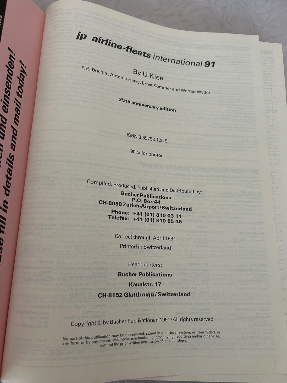 JP Airline Fleets International 91, U. Klee, Bucher Publ., illustrated