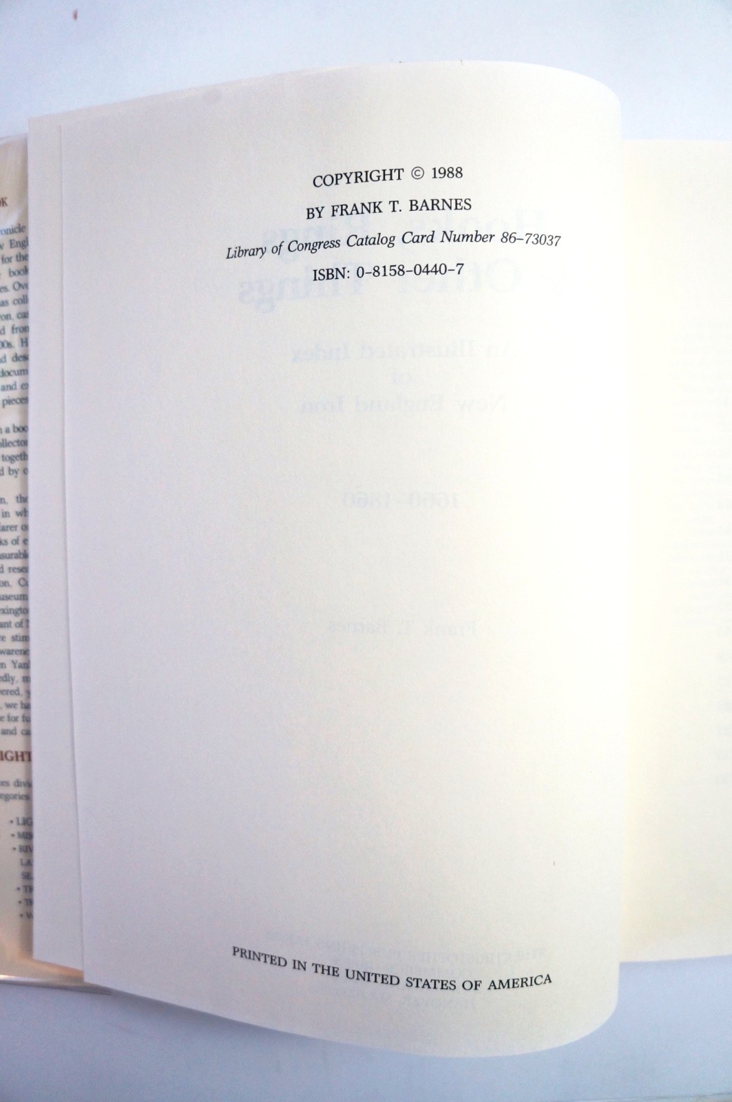 Hooks, Rings & Other Things: New England Iron 1660-1860 by Frank Barnes HC 1988