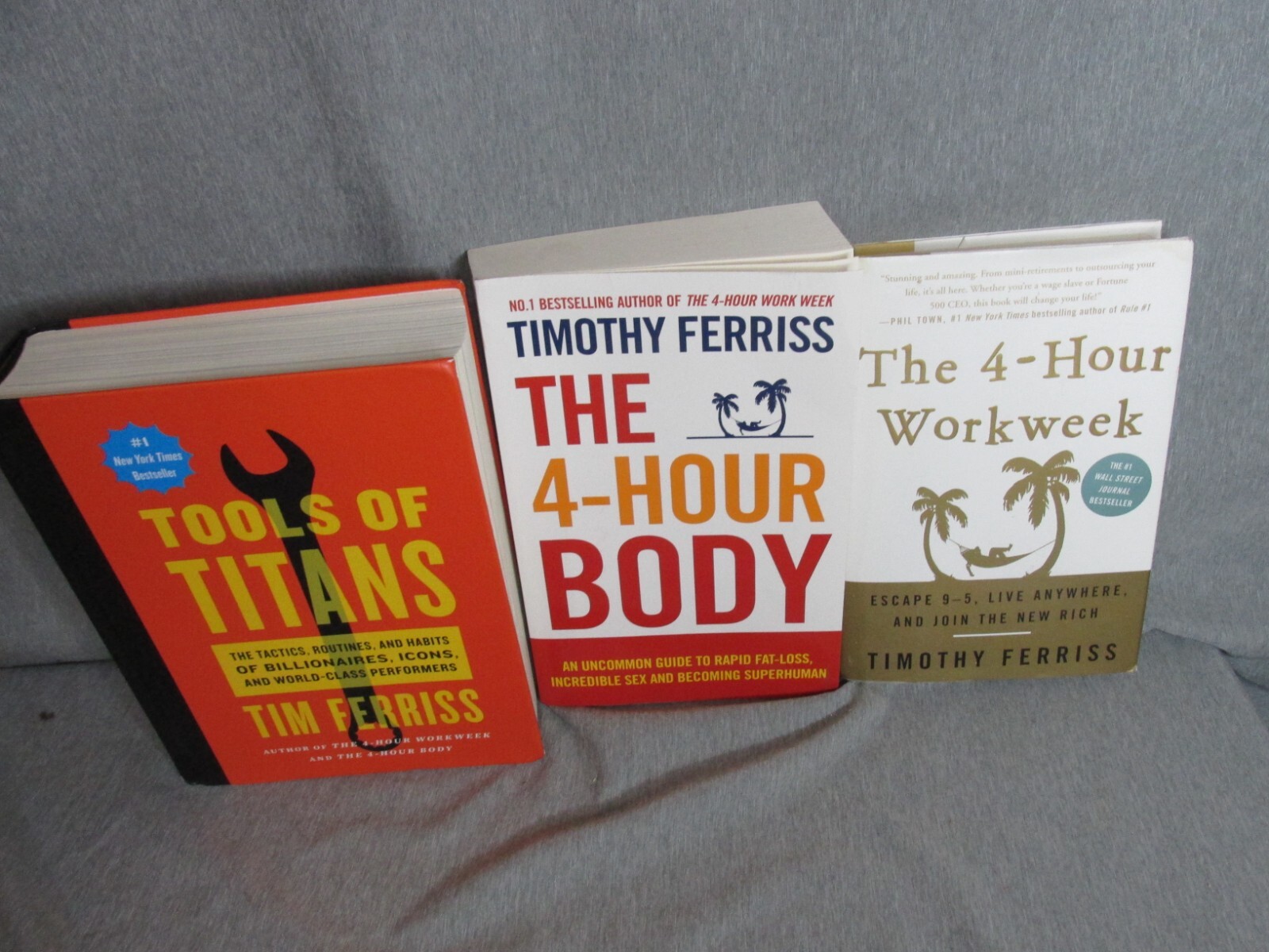 Lot of 3 Books By Timothy Ferriss 4 Hour Body-Workweek- Tools Of The Titans