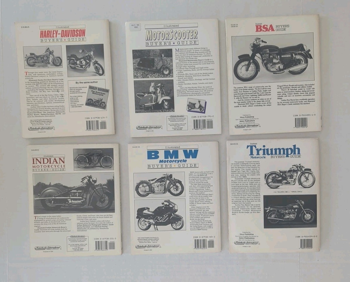 Lot Of 6 Illustrated Buyer’s Guide Harley Indian MotorScooter BMW BSA Triumph