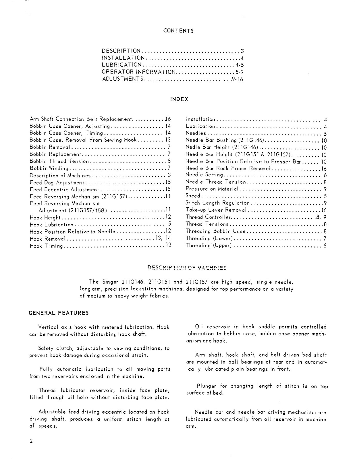 SINGER 211G146 151 157 158 351 357 358 451 457 651 658 Service Manual – BOUND