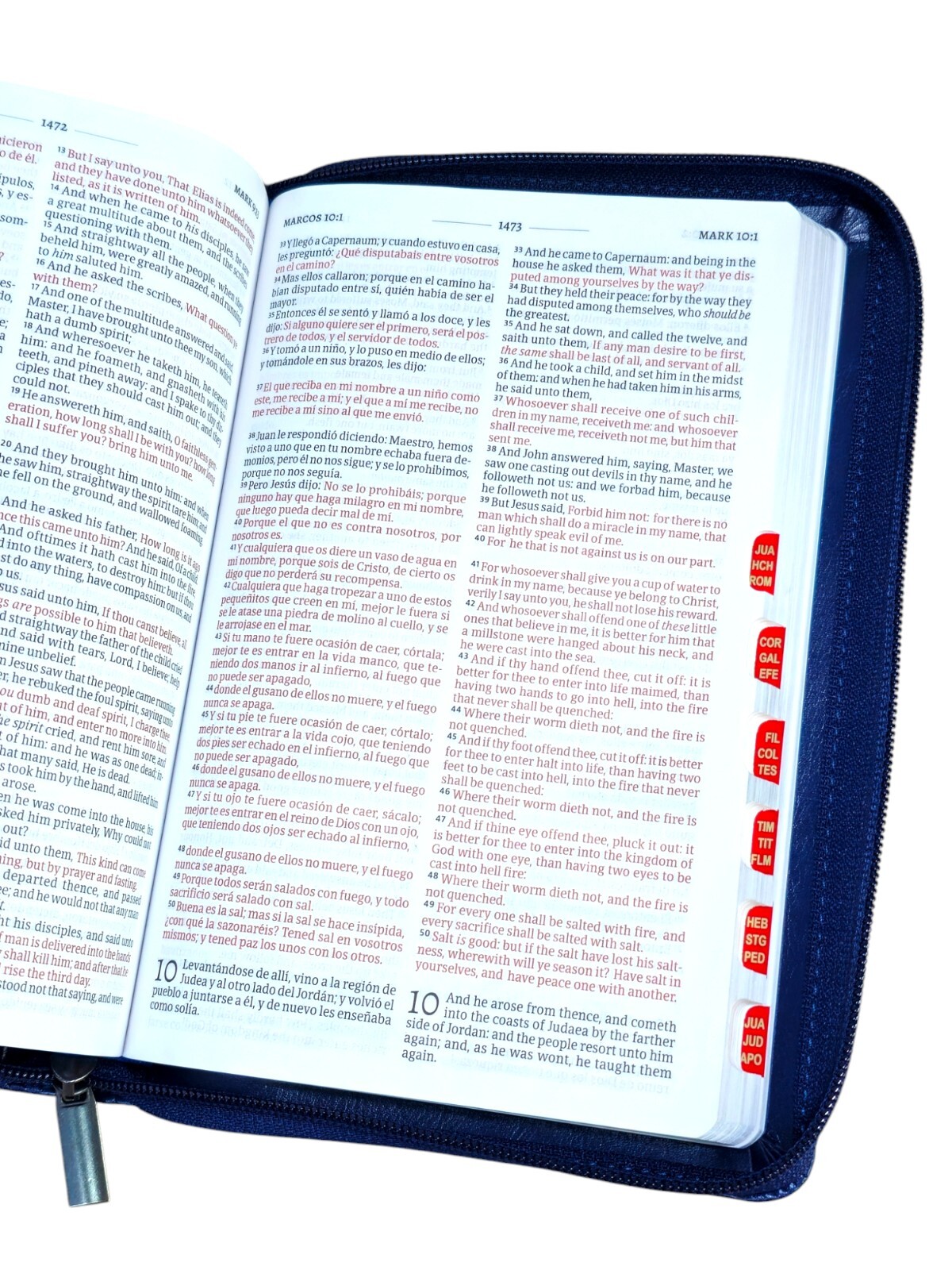 Biblia Bilingue Con Cierre RVR1960/ KJV Tamaño Manual Azul Marino Con Indice